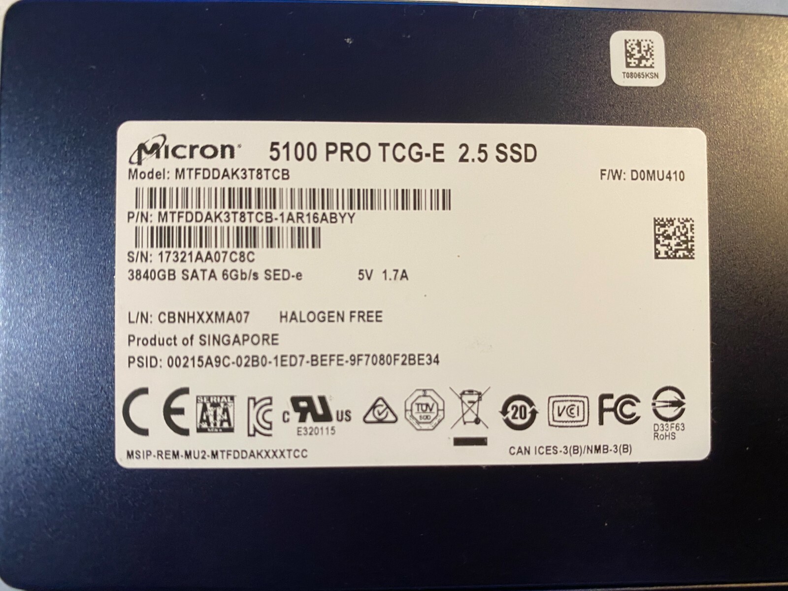 Micron 5100 pro 3.84tb sata 6g Enterprise SSD 2.5-inch