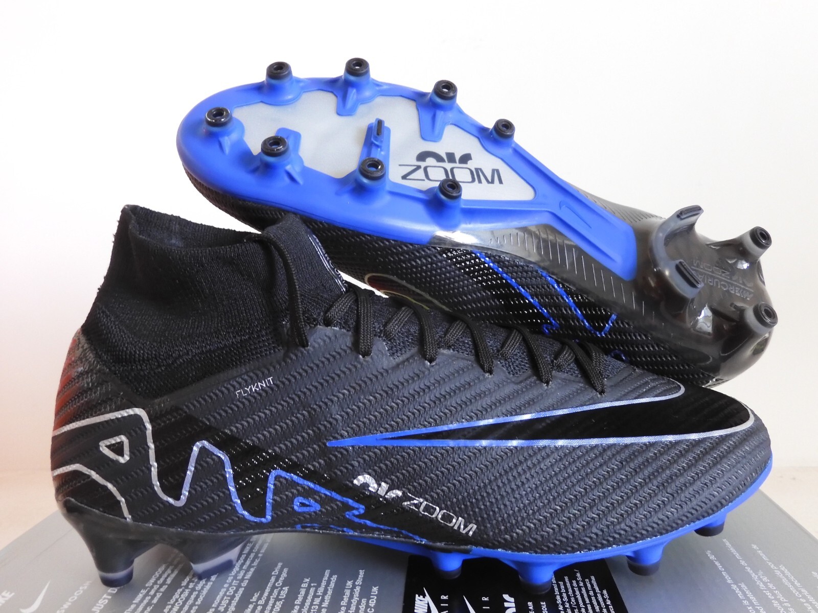 Nike Zoom Mercurial Superfly 9 Elite Ag Pro Black-Chrome-Blue Sz 9