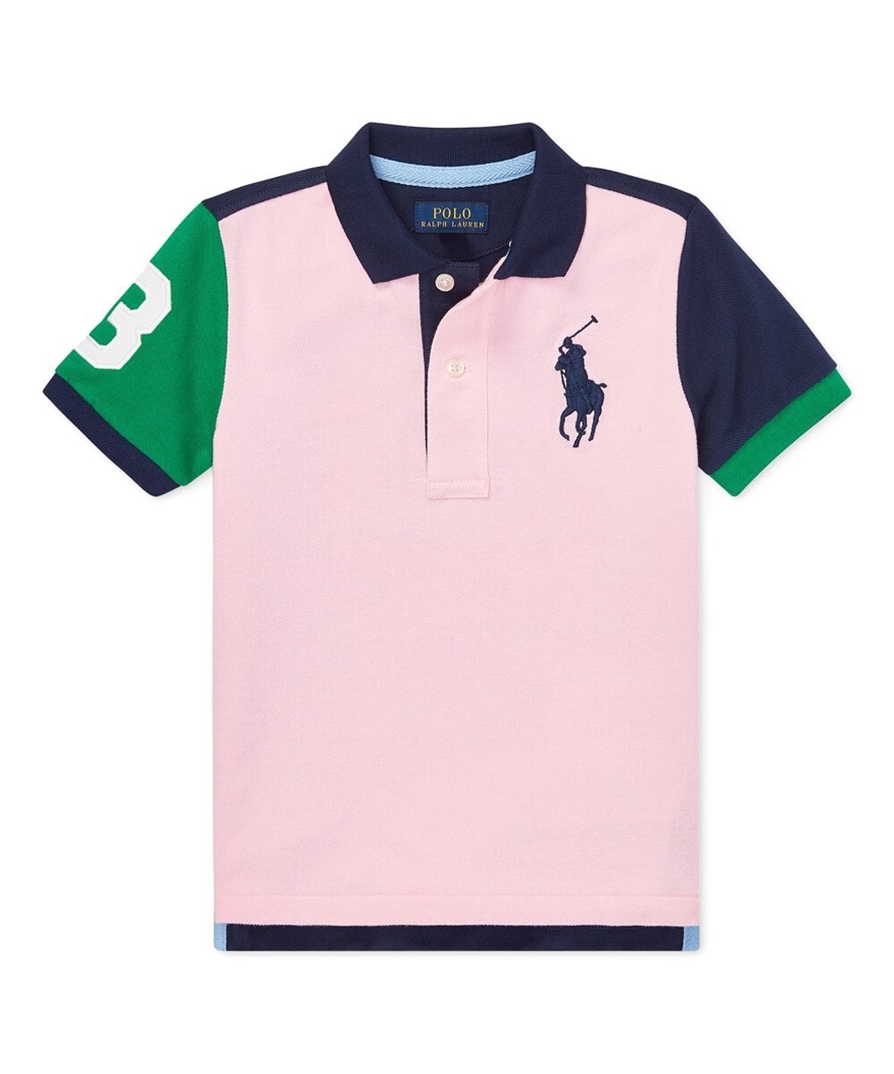 NWT Ralph Lauren Pink Boy Color Block Big Pony Cotton Mesh Polo