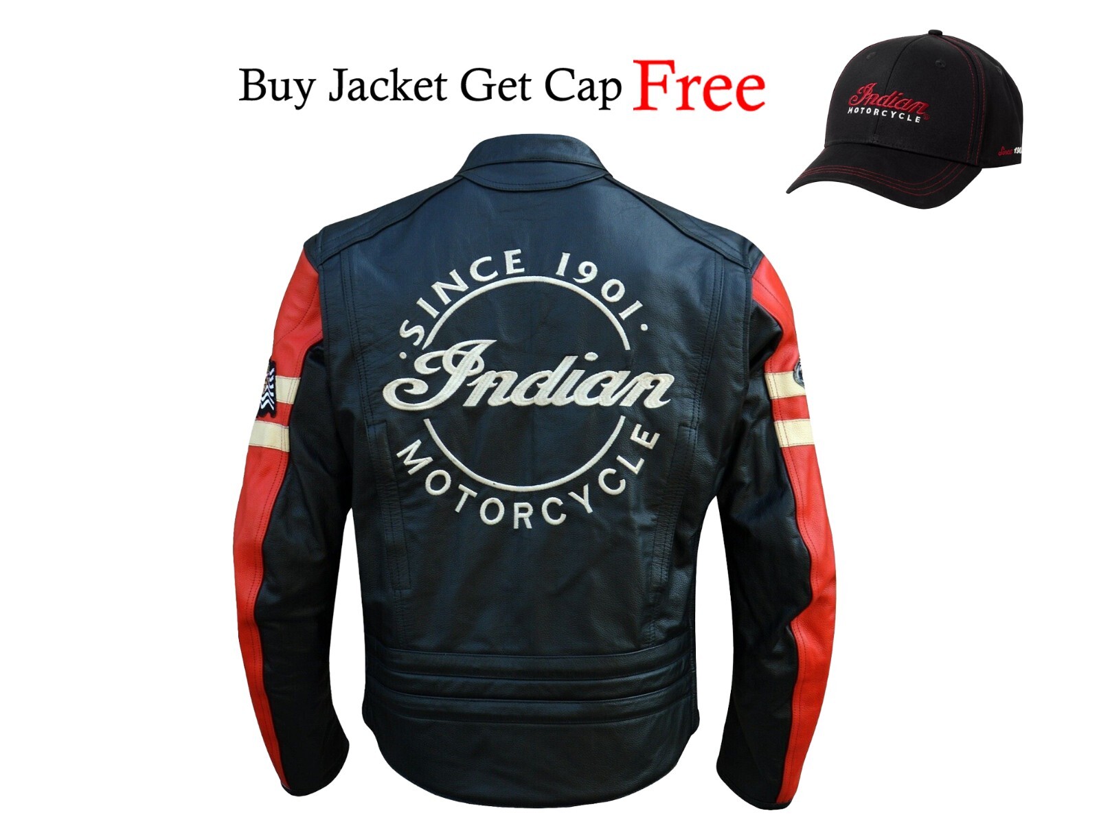 New Men's Indian Motorcycle Black-Red Style genuine Cowhide