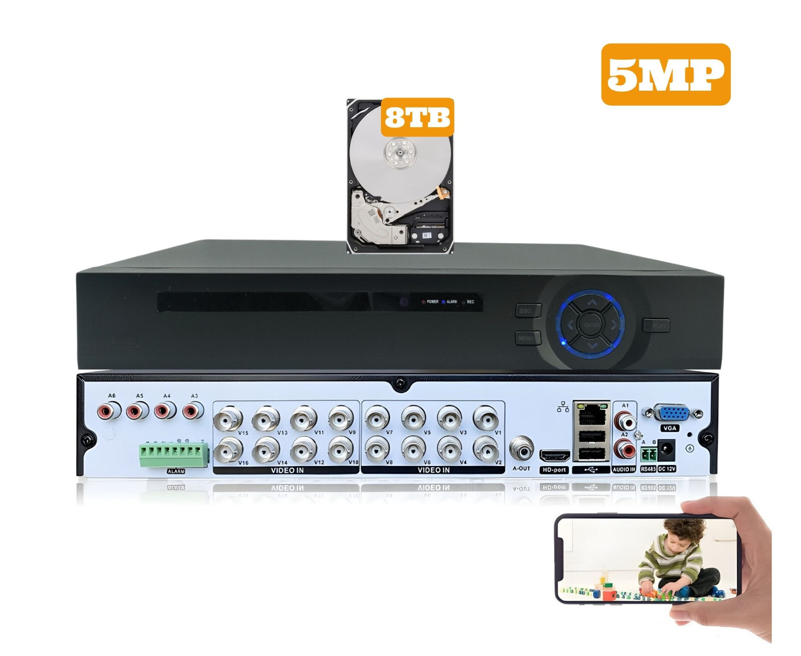 Evertech 16 Channel 8TB Digital Video Recorder Compatible with up