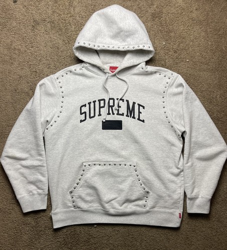 Gray Supreme FW18 Studded Collegiate Hooded Hoodie Sweatshirt