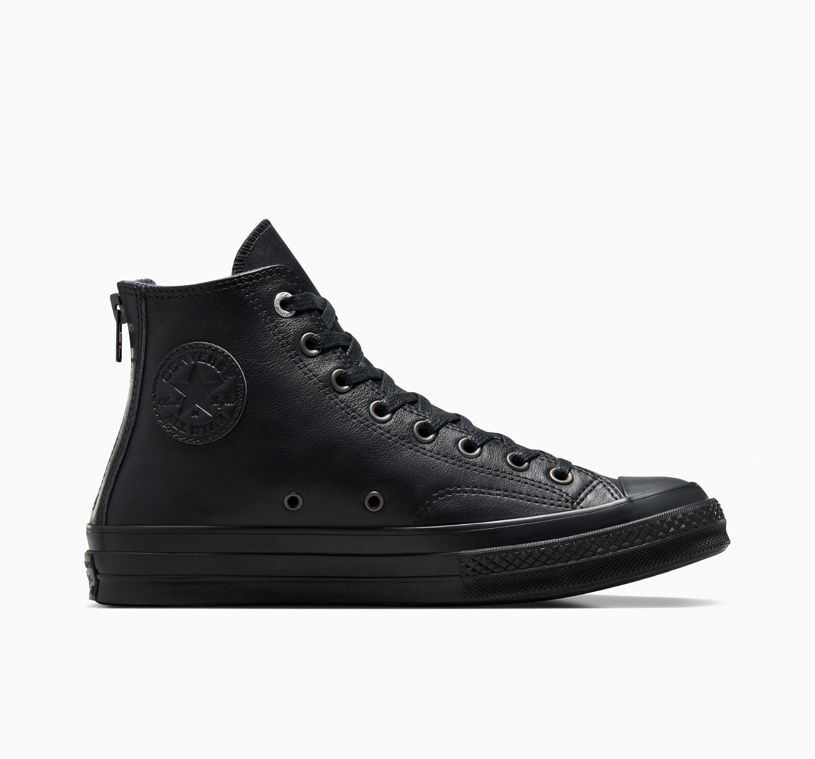 Converse Chuck 70 Leather Zipper Heel Sneakers High Shoes Black