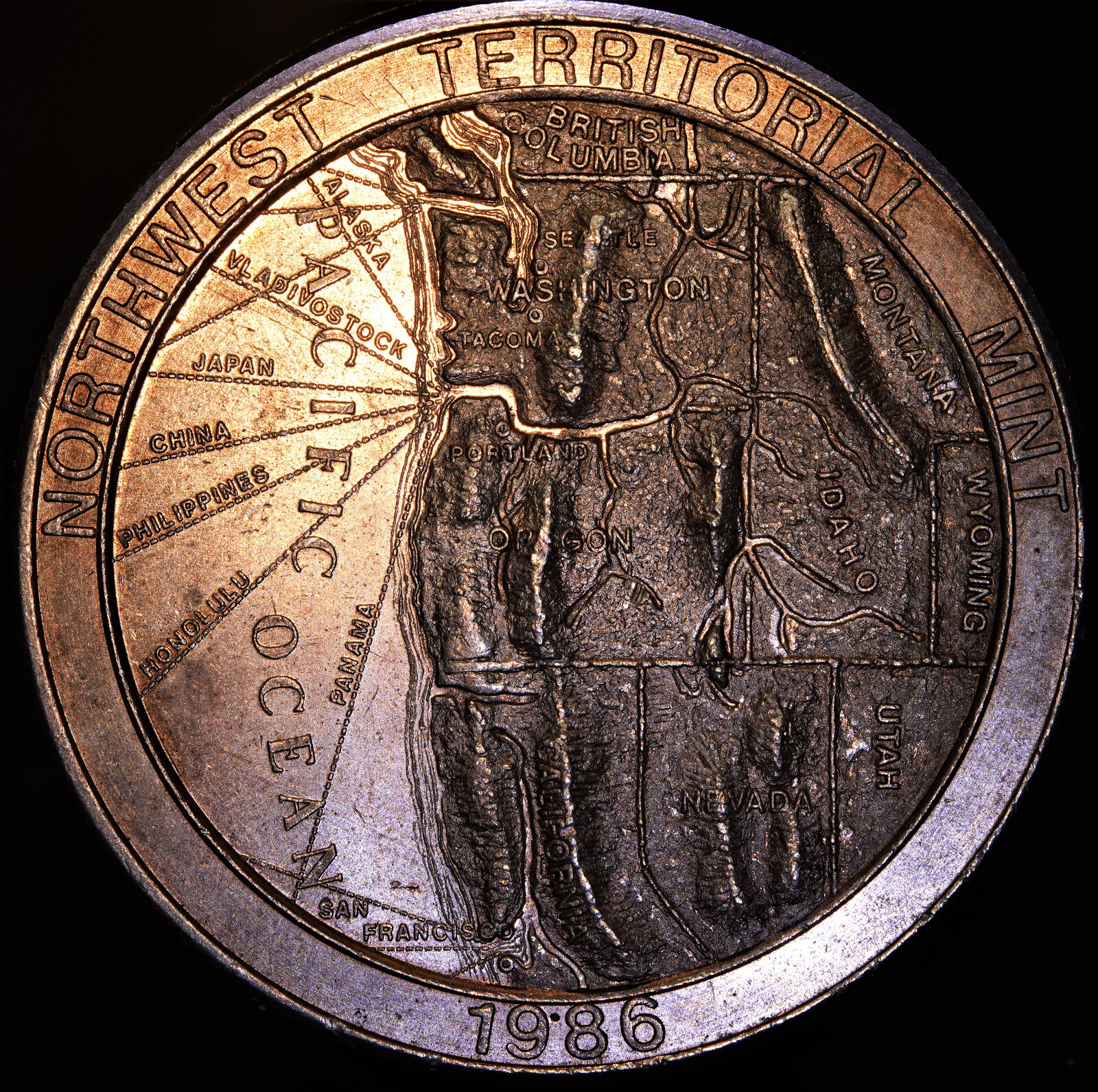 1986 Northwest Territorial Mint Pacific Ocean SF 1oz 999 FINE