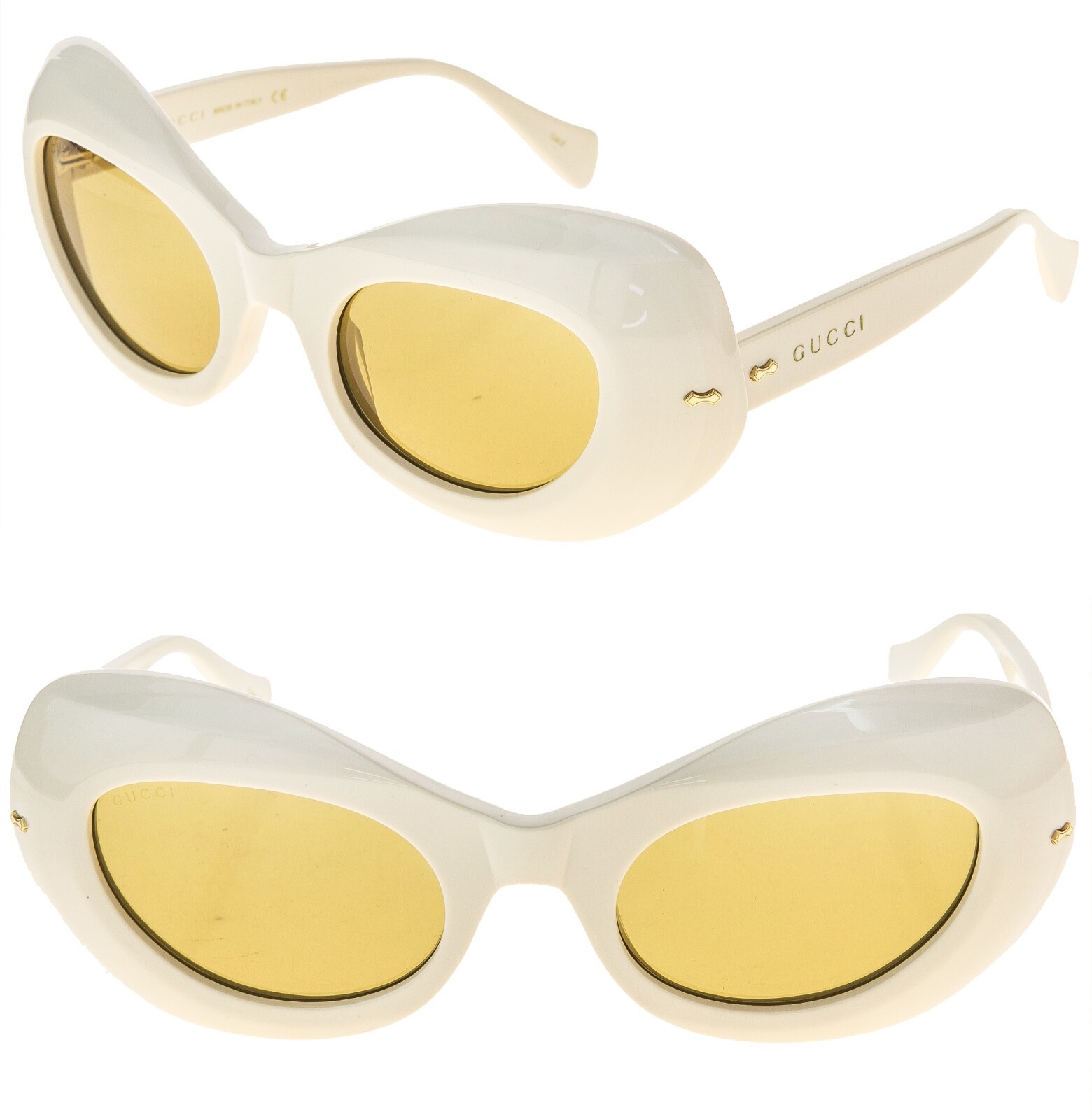 GUCCI 0990 Ivory White Yellow Oval Retro Fashion Designer