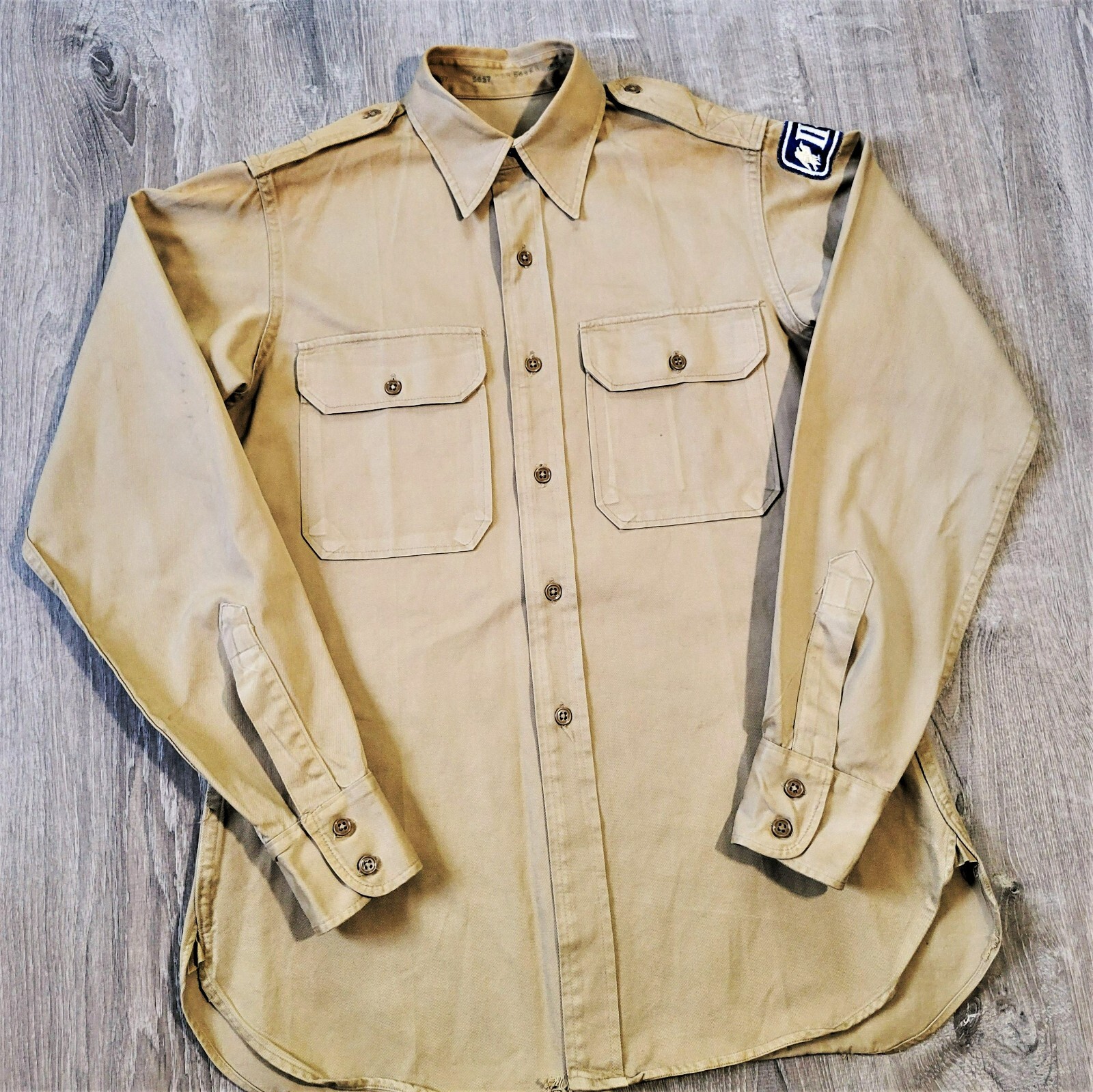 Vintage 40s US Military Khaki Twill Shirt Vtg WWll Army Utility