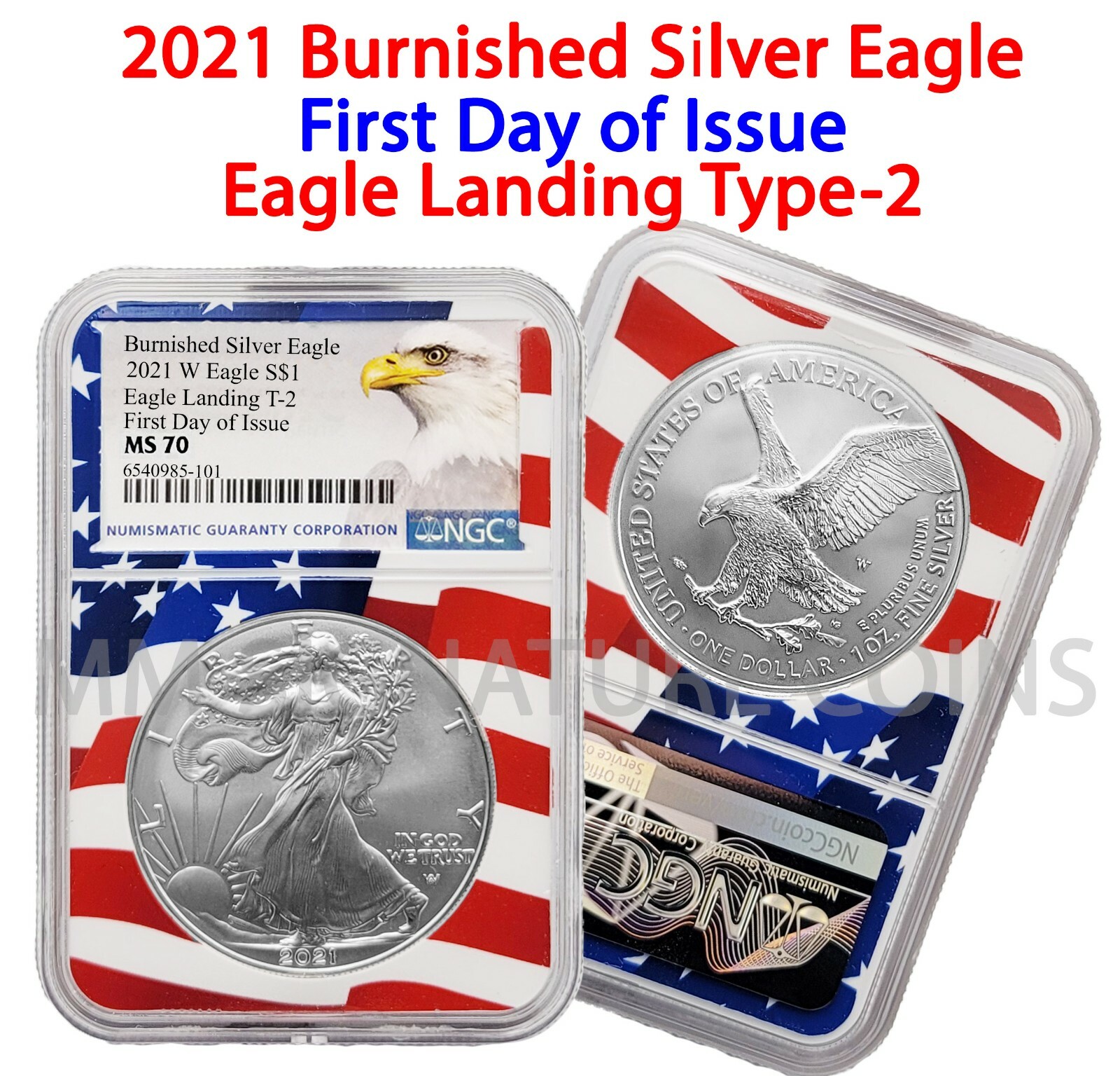 2021 W $1 Burnished Silver Eagle Type 2 NGC MS70 First Day of