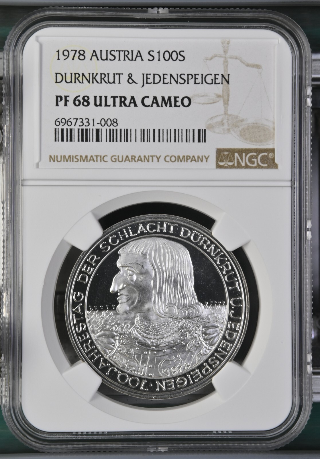 1978 Austria 100 Schilling Schlacht von Durnkrut Silver Coin Km