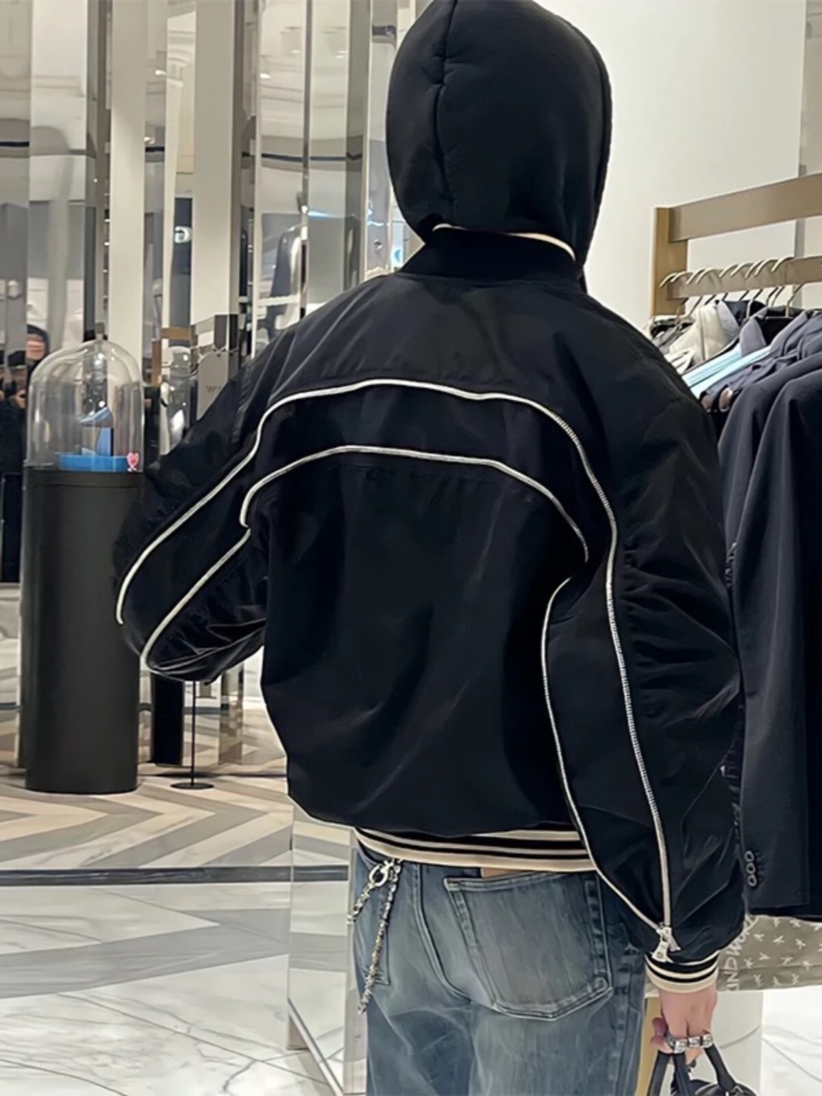 Dries Van Noten Back Zipper Nylon Thickened Short Baseball Jacket