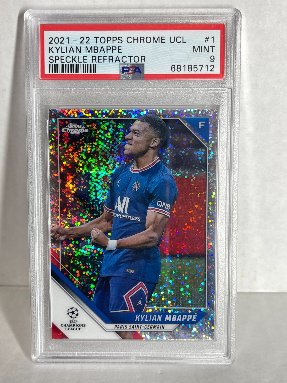 Kylian Mbappe 2021-22 Topps Chrome UCL Speckle Refractor #1 PSG
