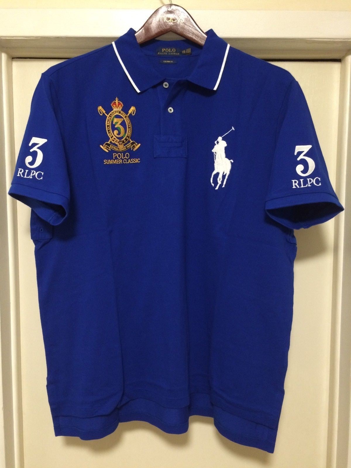 XXL POLO RALPH LAUREN RLPC CUSTOM FIT PRL BLUE WHITE GOLD RUGBY