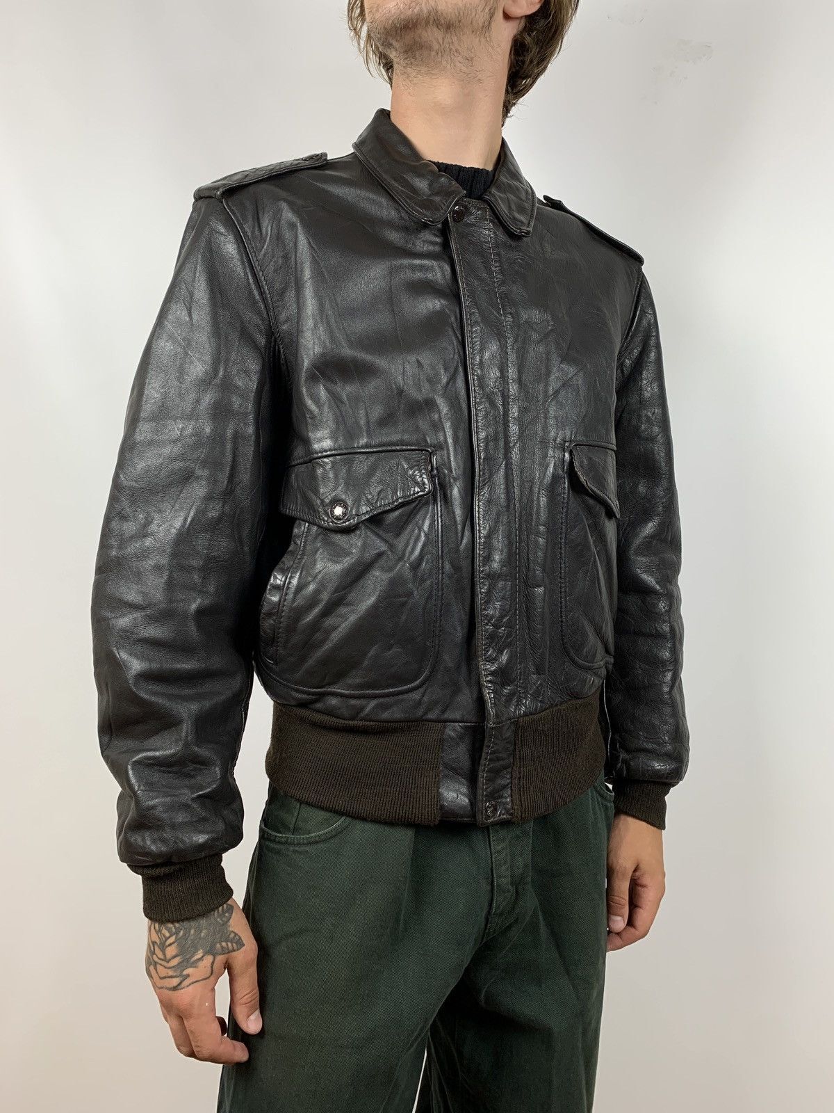 Men's Vintage Schott I-S 674 M-S Leather Flight Jacket Size 44 | eBay