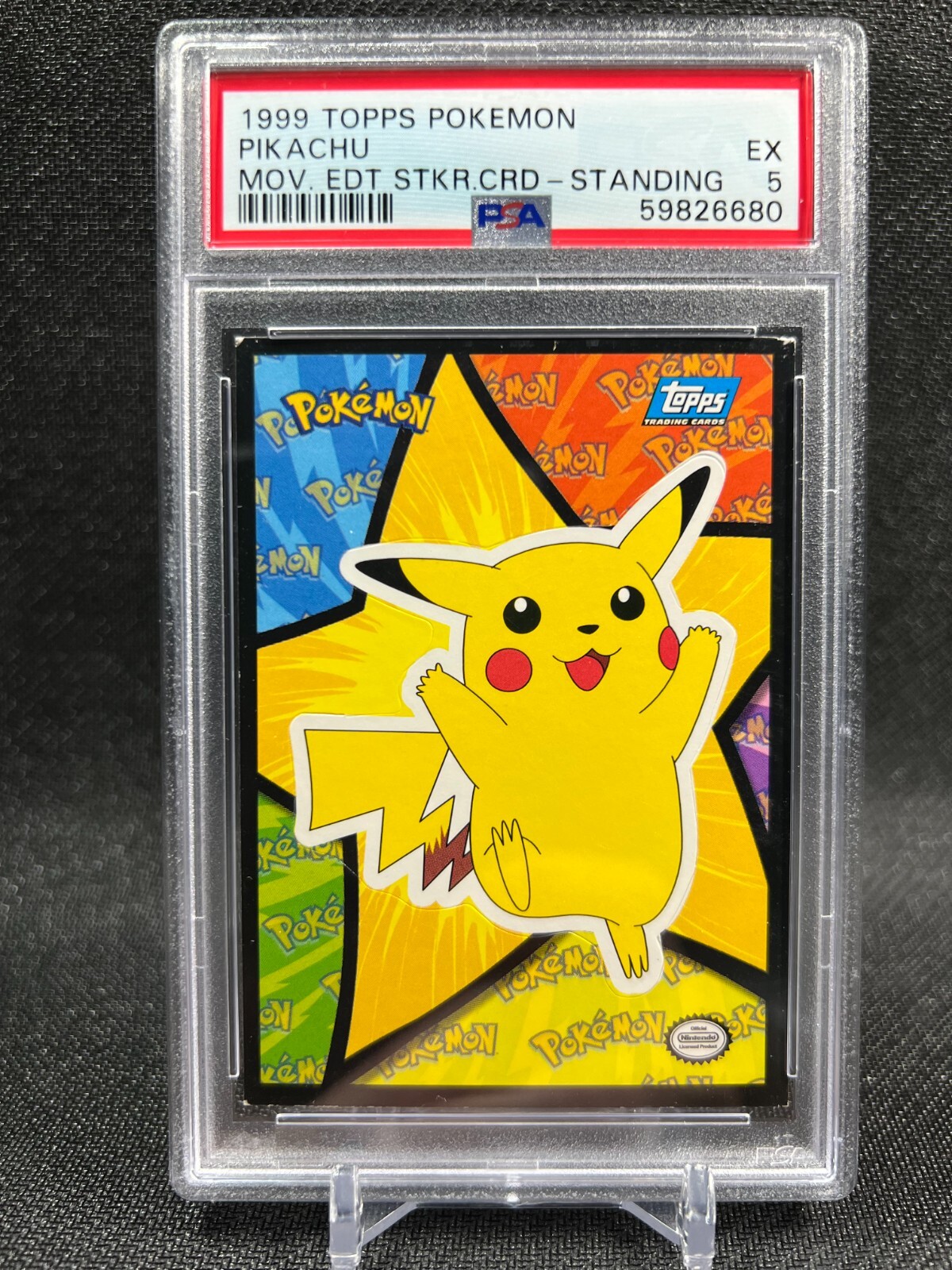 PSA 5 - PIKACHU 1999 TOPPS POKEMON MOVIE EDITION STICKER CARD - EX