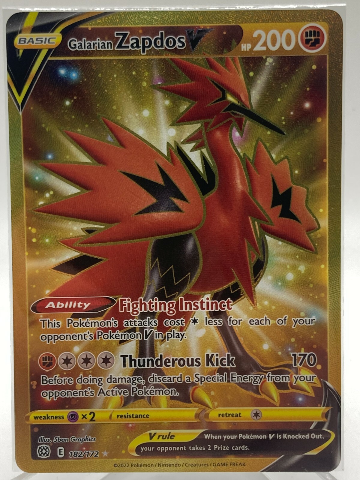 Galarian Zapdos V 182/172 Brilliant Stars Holo Gold Secret Rare