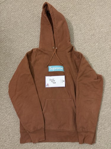 Used Supreme FW17 Rust Brown/ Teal Aqua Blue Box Logo Hoodie