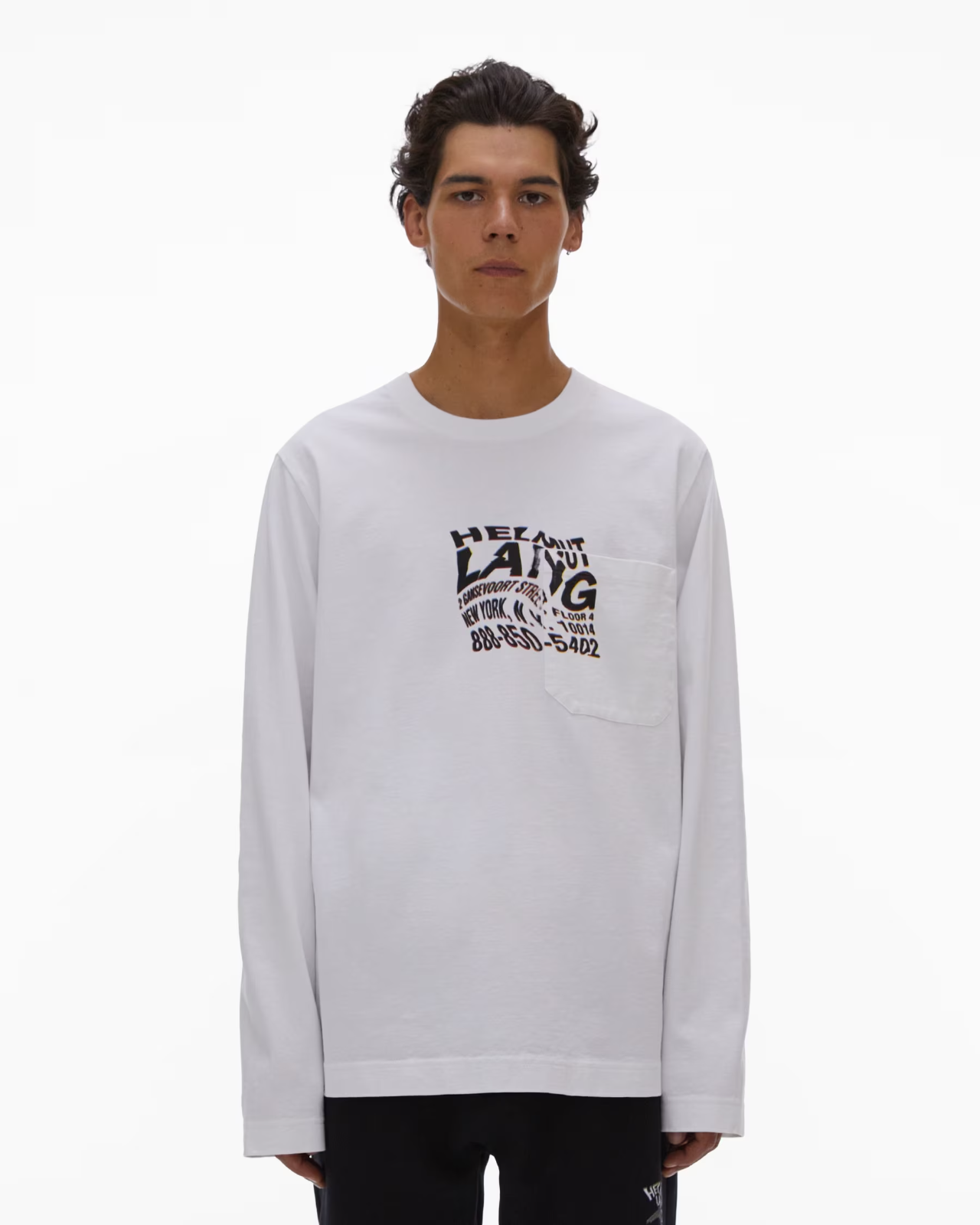 Helmut Lang Men's Warped Logo White Long Sleeve T-Shirt L128309