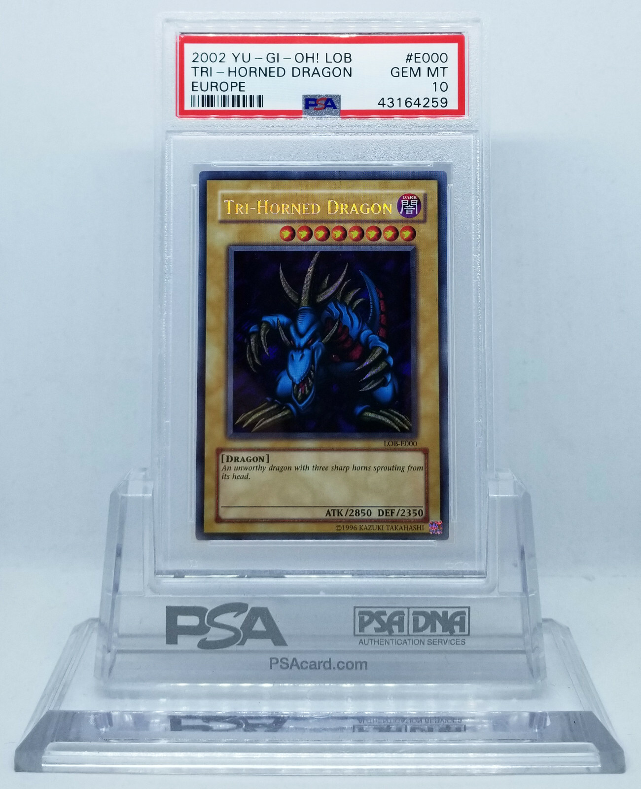YUGIOH LOB-E000 TRI-HORNED DRAGON SECRET RARE HOLOFOIL PSA 10 GEM