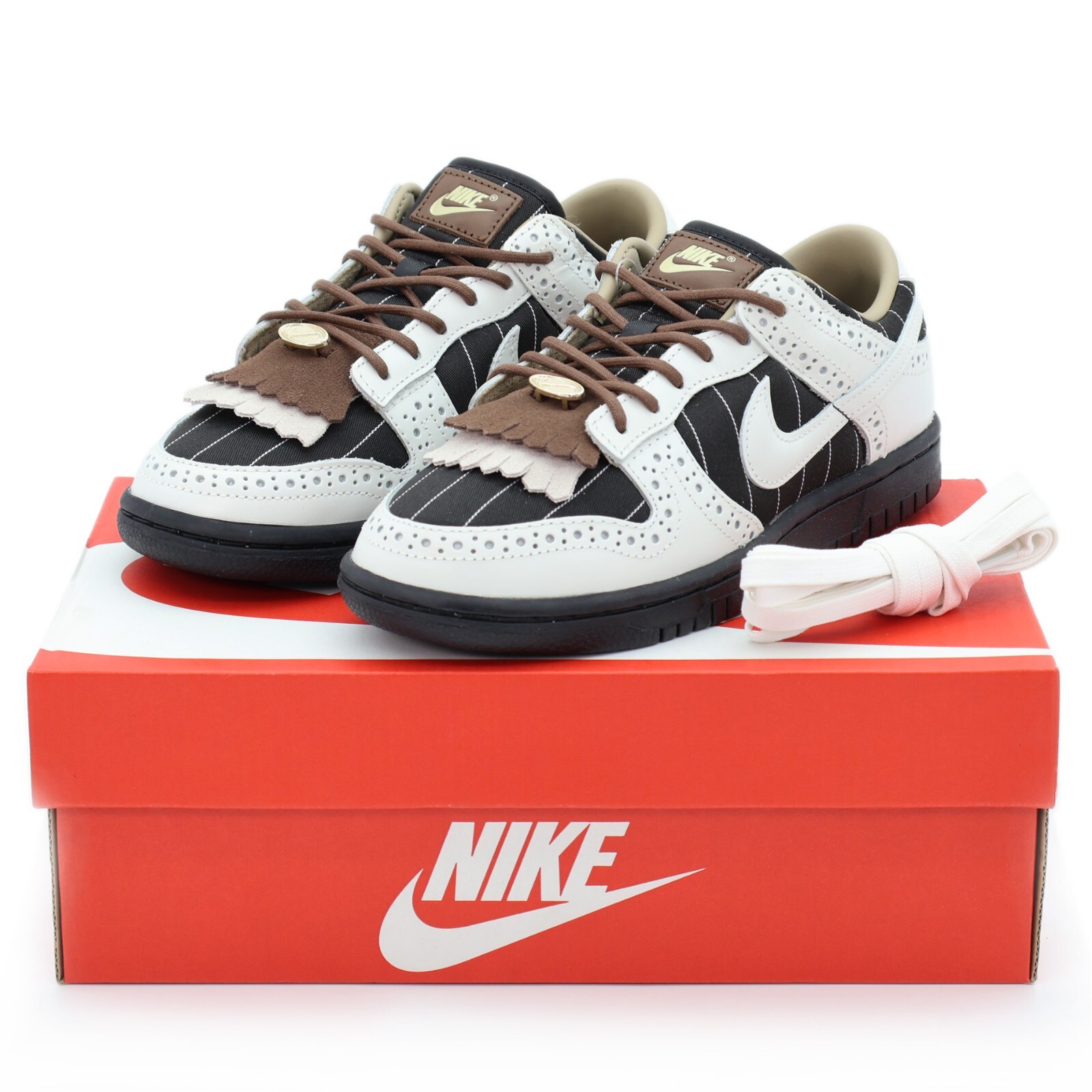 FV3642-010 Nike Dunk Low Summit White Cacao Wow Brogue Pinstripe