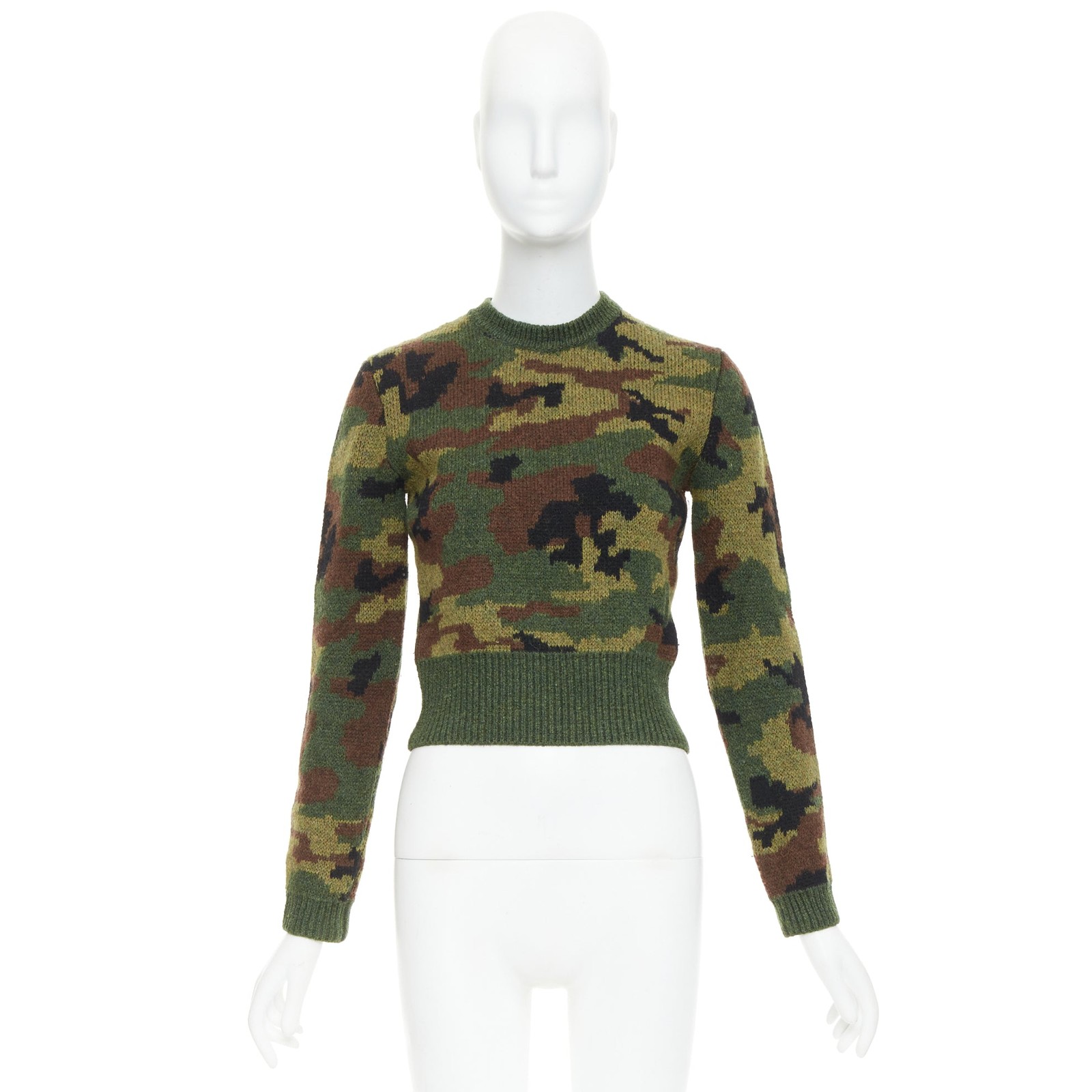 MIU MIU 2019 green brown wool camouflage cropped sweater pullover