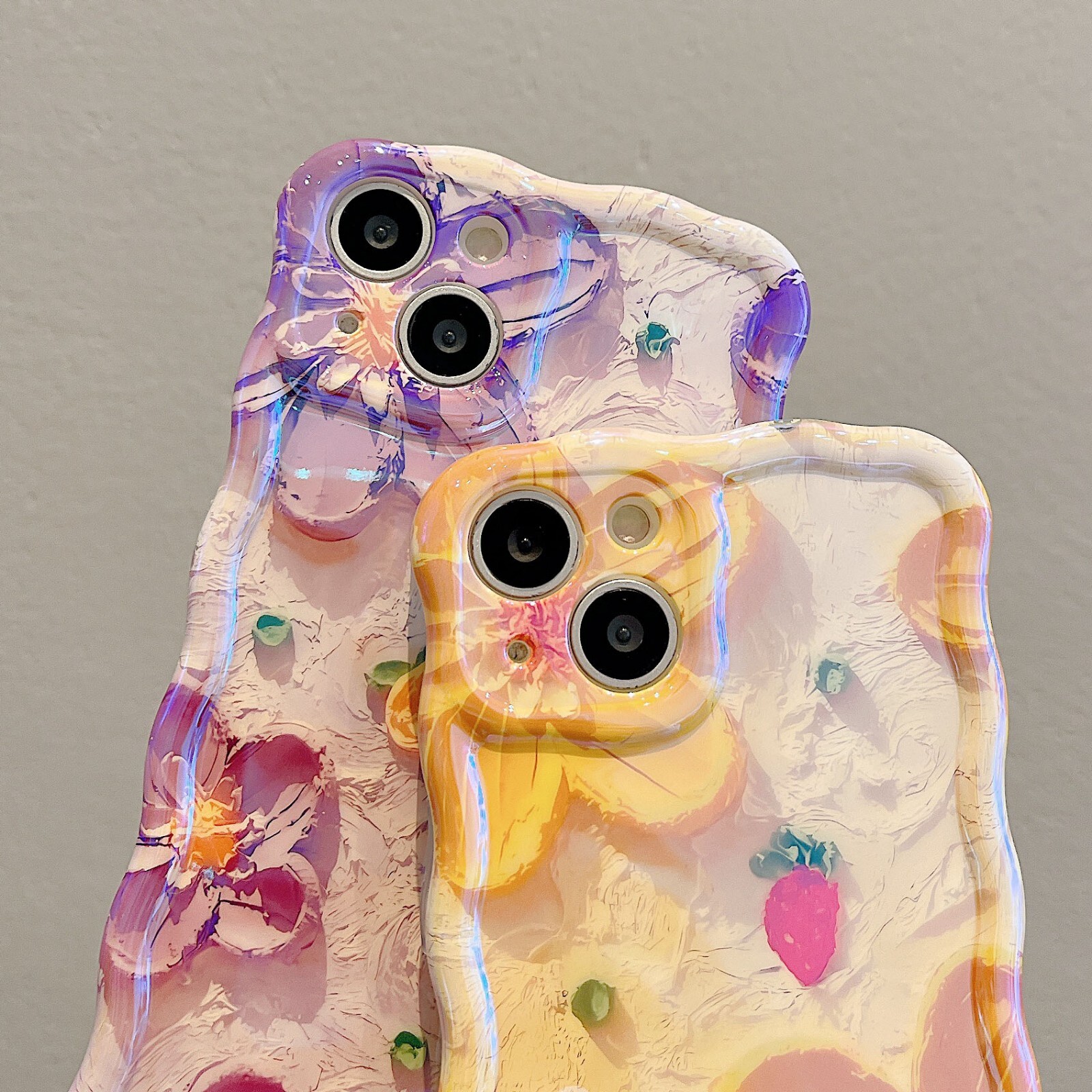 Blu-ray Art Flower Case Beads Chain Strap Cover For iPhone 15 Pro