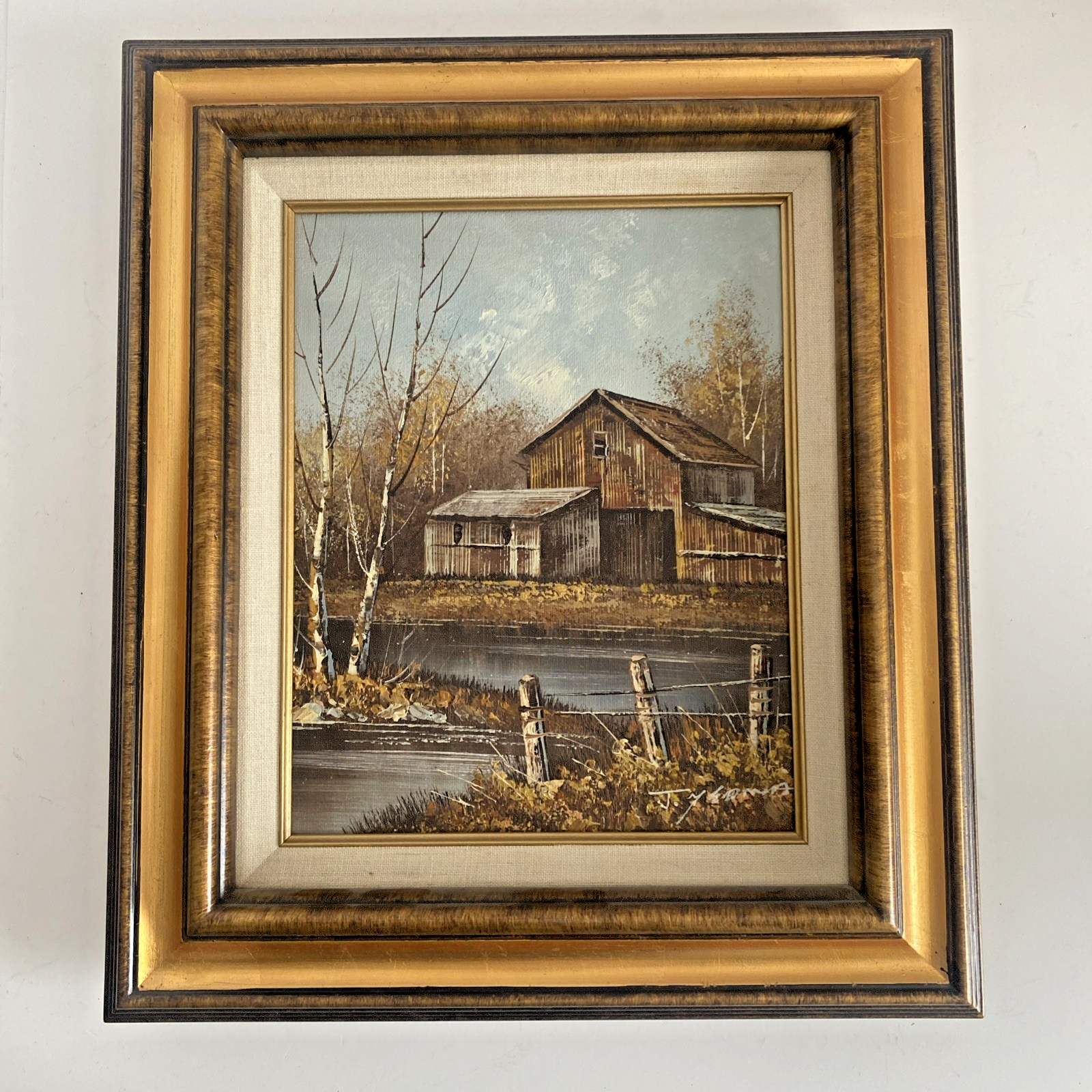 J. Medina Original Painting Oil on Canvas Country Barn Landscape