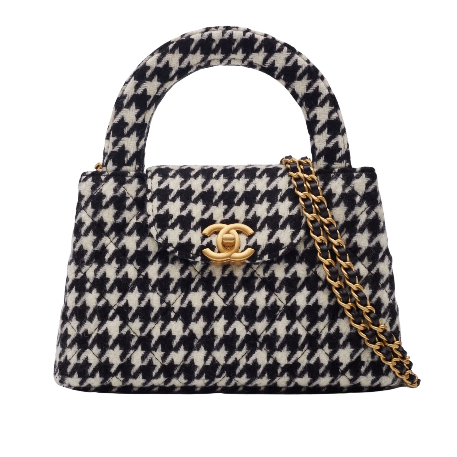 CHANEL HOUNDSTOOTH BLACK WHITE TWEED KELLY SHOPPER BAG SMALL | eBay