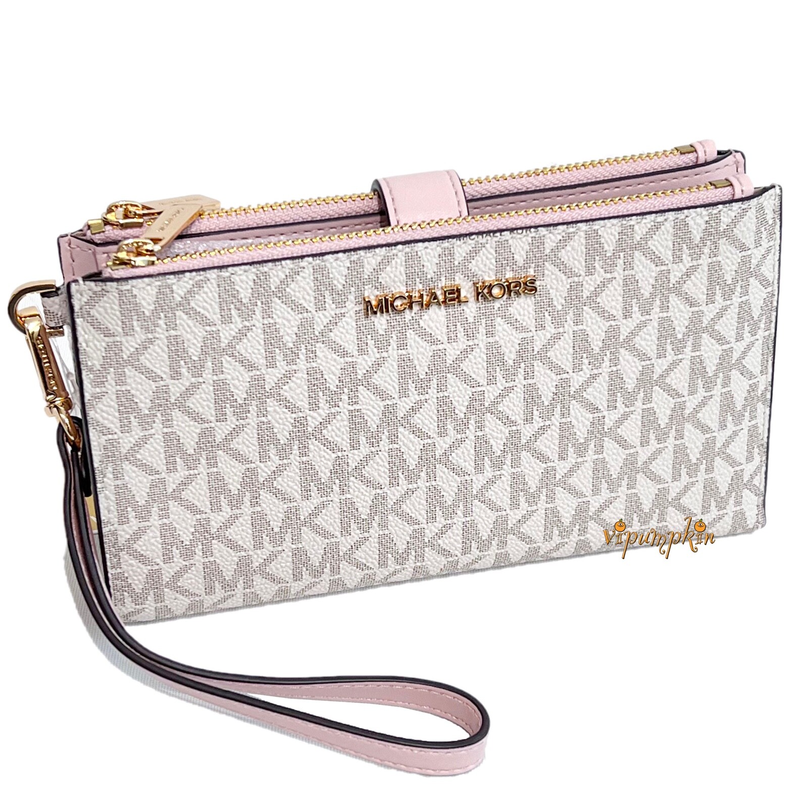 Michael Kors Jet Set Travel Double Zip Wristlet Wallet Vanilla