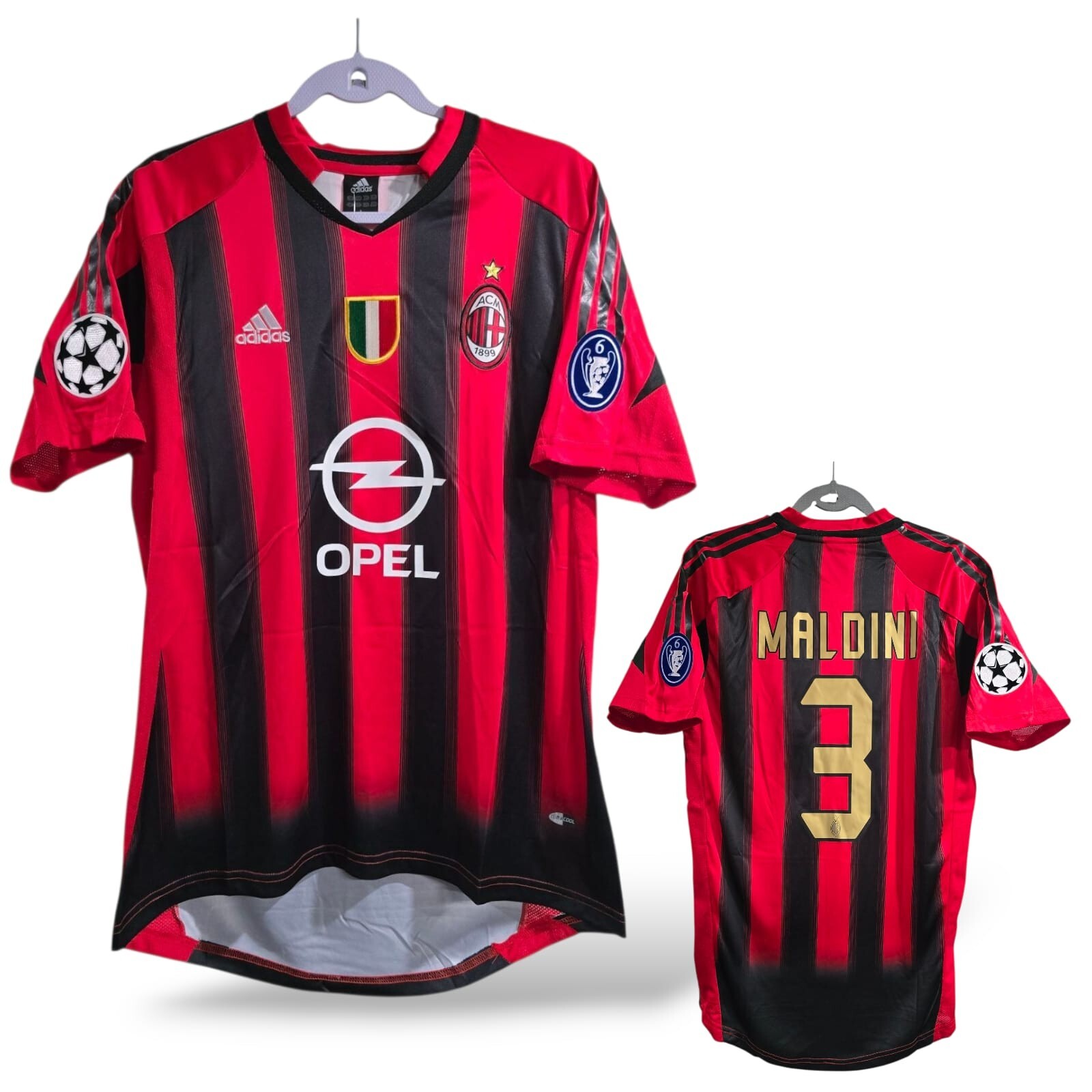 AC MILAN HOME ITALY 04/05 - RETRO - SOCCER - RED - MALDINI # 3