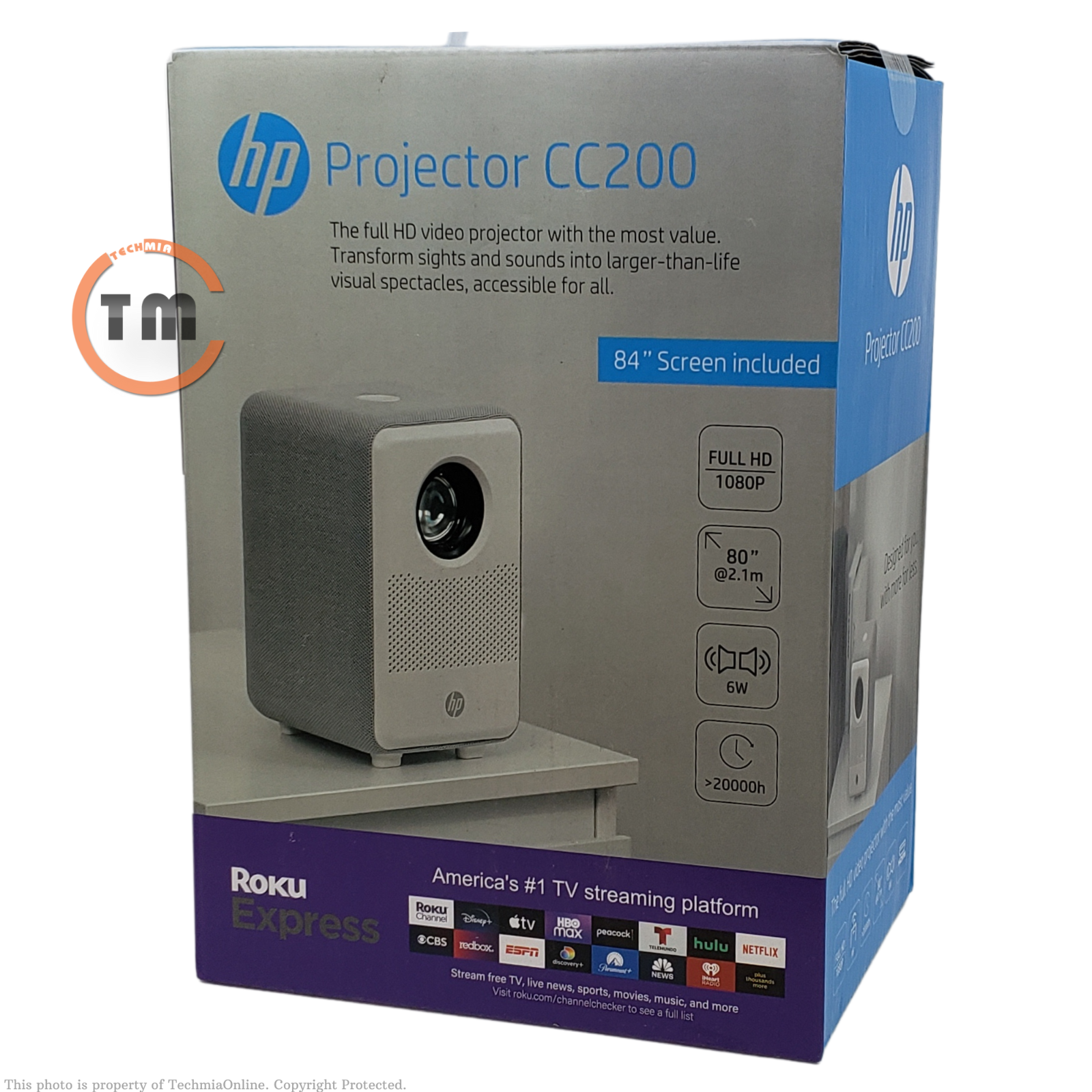 HP CC200 Projector 1080p with ROKU Express Streaming Player & 84