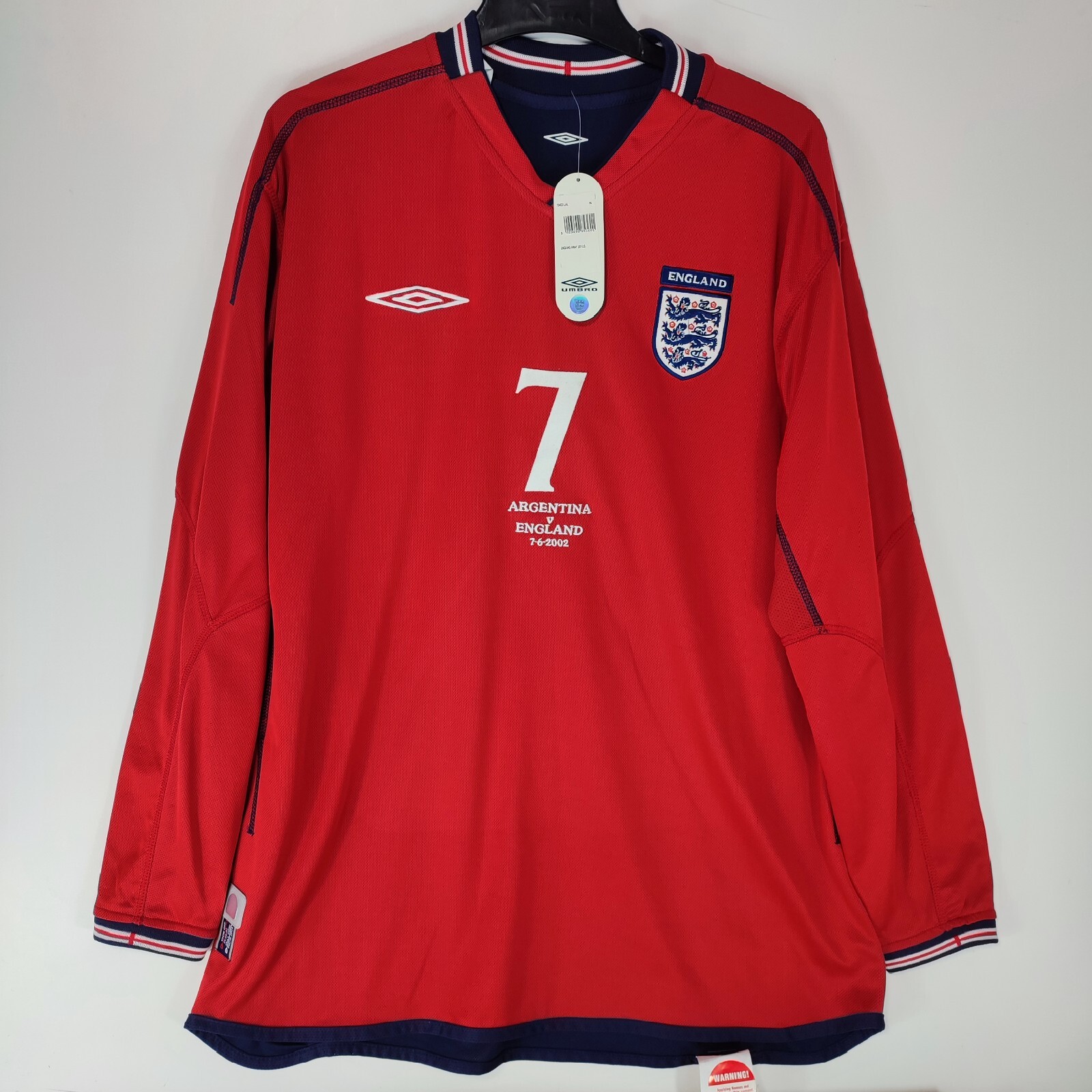 England 2002 - 2004 Umbro Away Long Sleeve Football Shirt #7