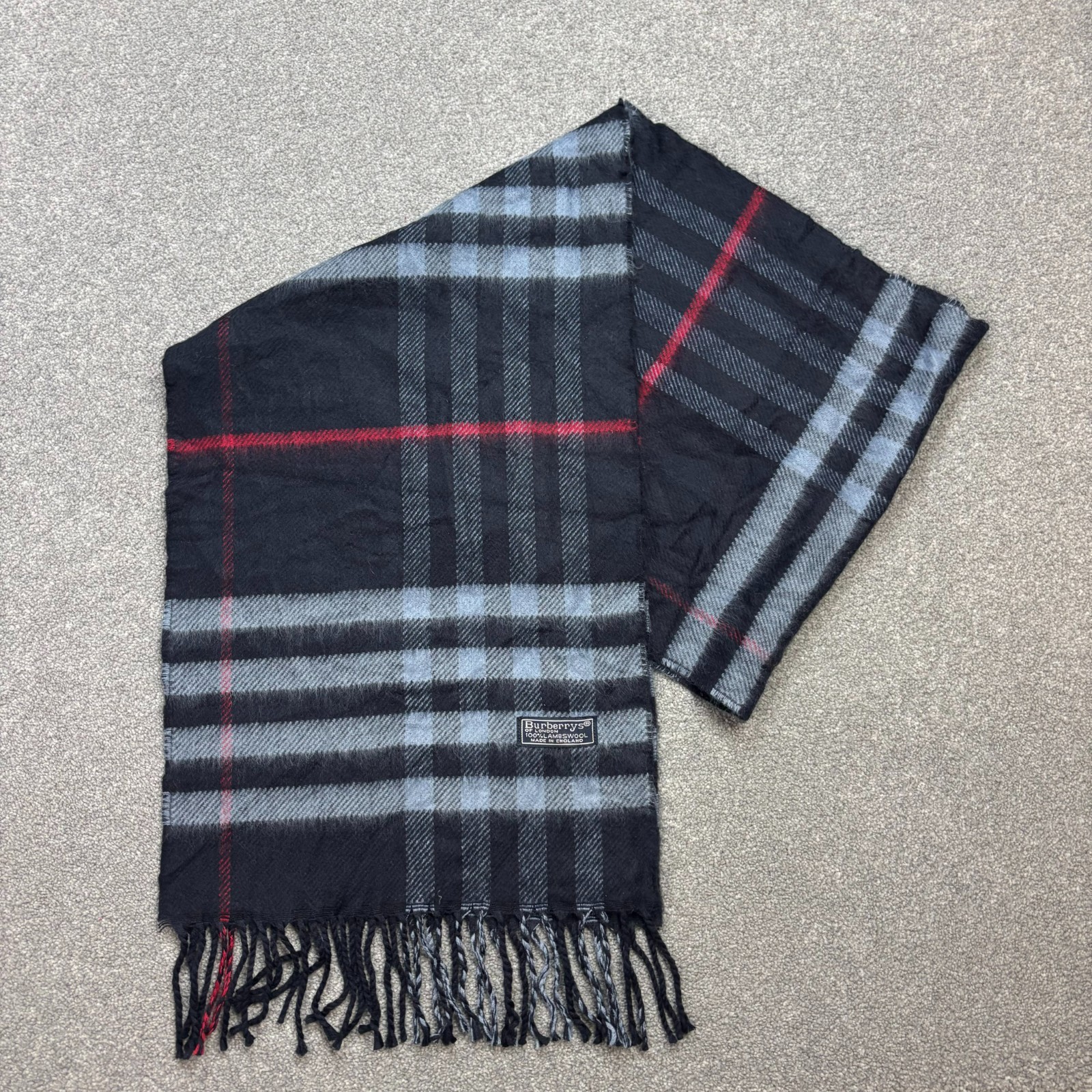 Burberry London Scarf 64x12 Inches Blue Nova Check 100% Lambswool
