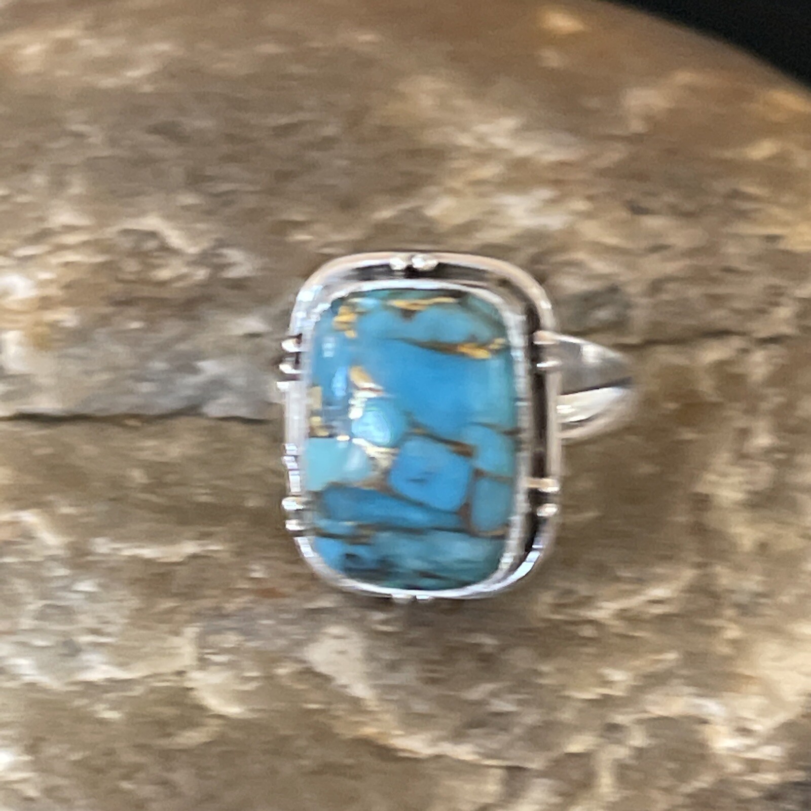 Native Mohave Navajo Sterling Silver Blue Turquoise Ring Sz 7 Set
