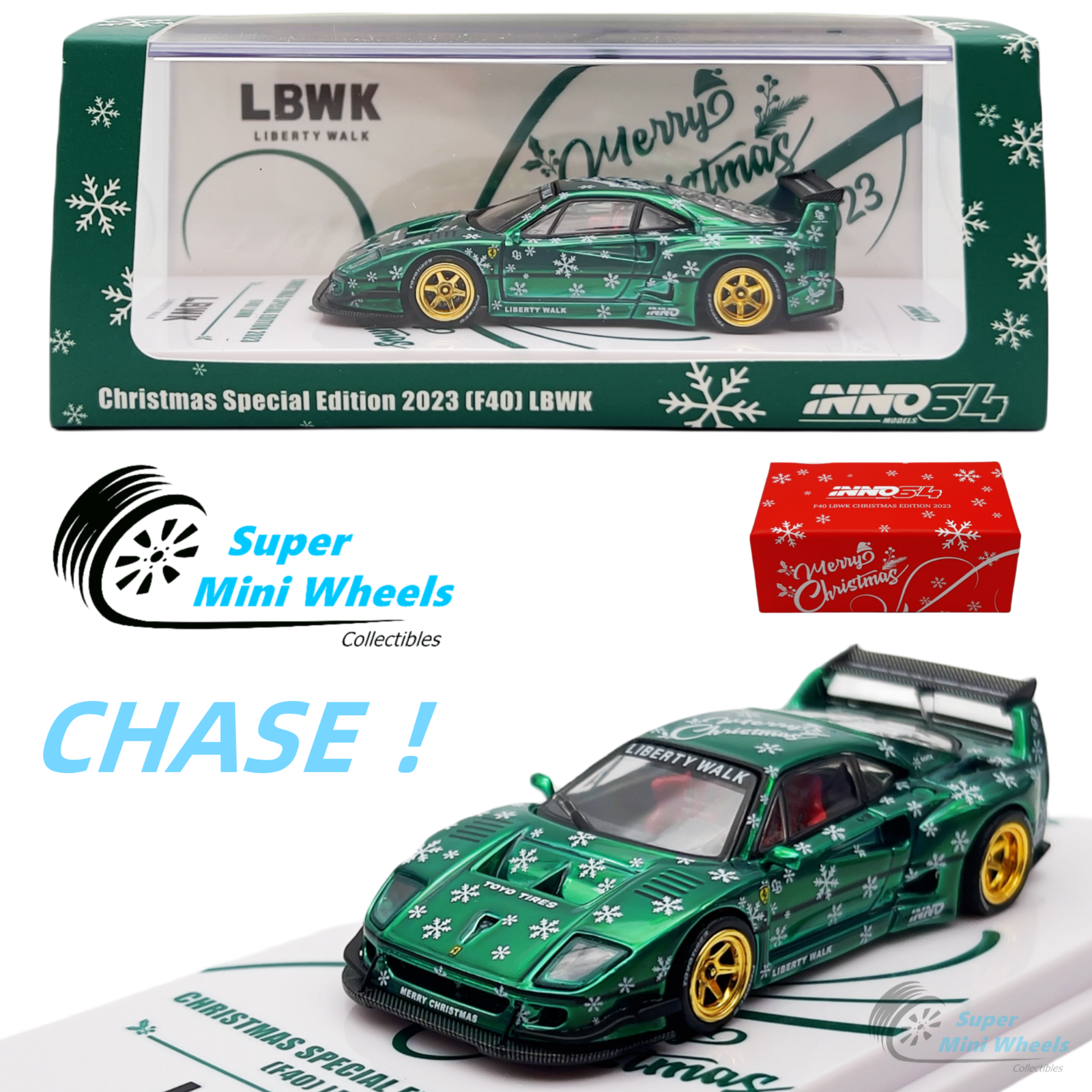 CHASE ! INNO64 1:64 LBWK Ferrari F40 Red Christmas Special Edition