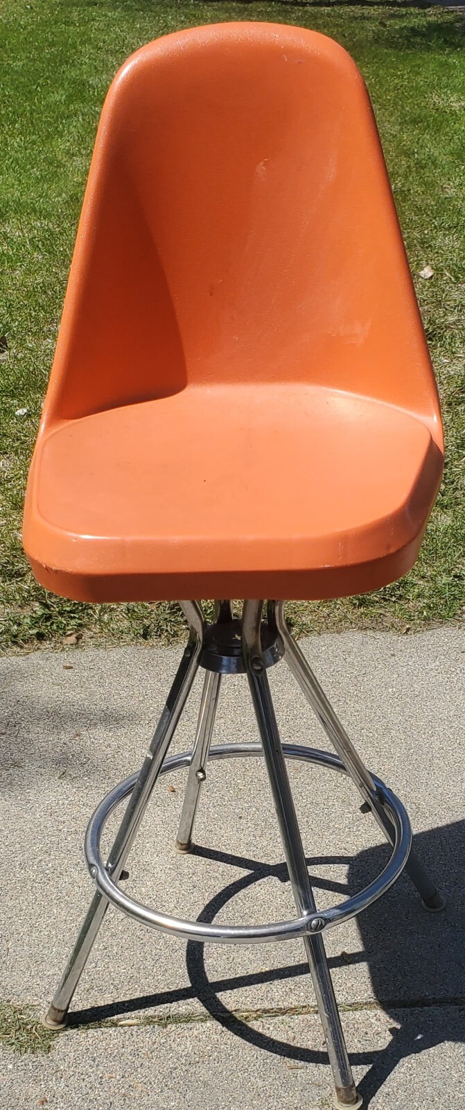 Vintage Orange ComfortLine 60-70s Vinyl Swivel Stool Kitchen MCM