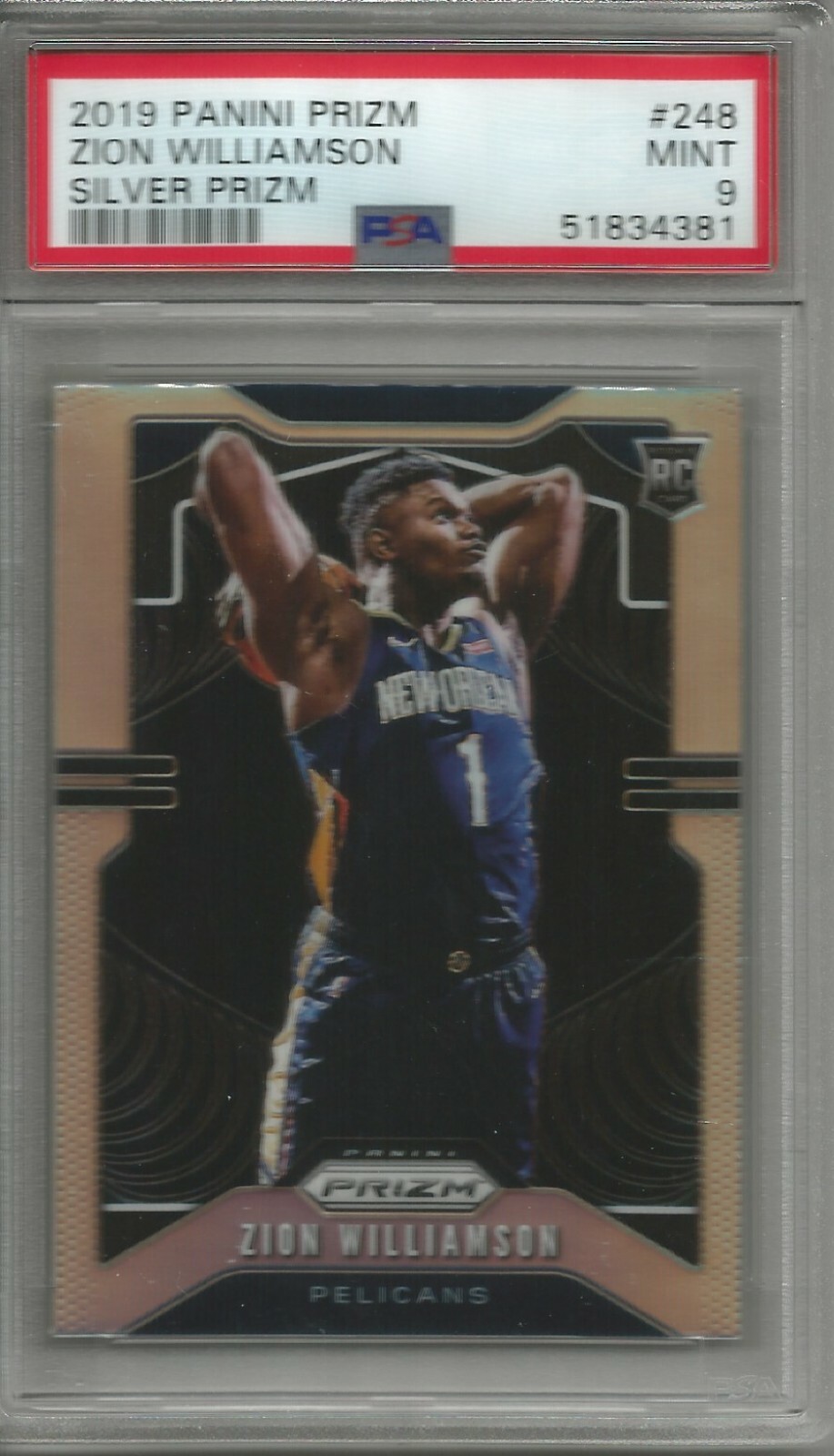 Zion Williamson 19/20 Panini Prizm Silver Prizm Rookie PSA 9 Mint