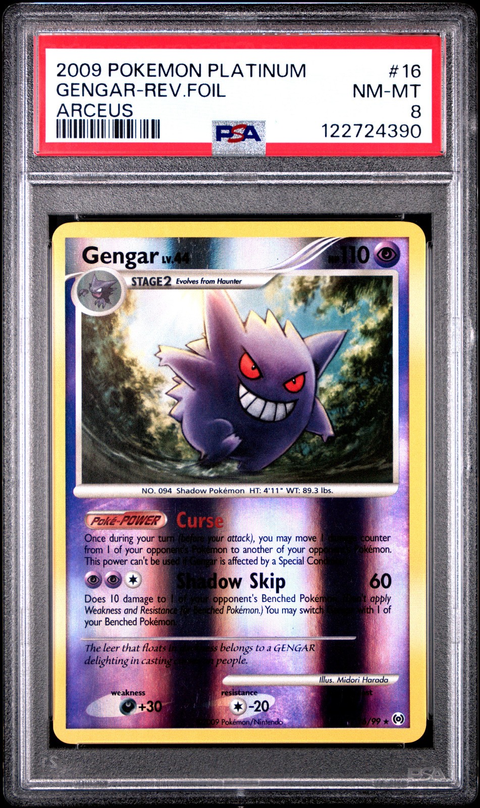 2009 POKEMON PLATINUM ARCEUS GENGAR #16 REVERSE FOIL PSA 8 NM