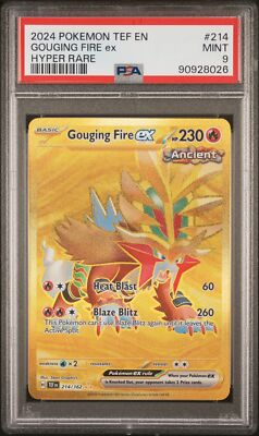 PSA 9 Gouging Fire Ex Hyper Rare #214 2024 Pokemon Tef Temporal