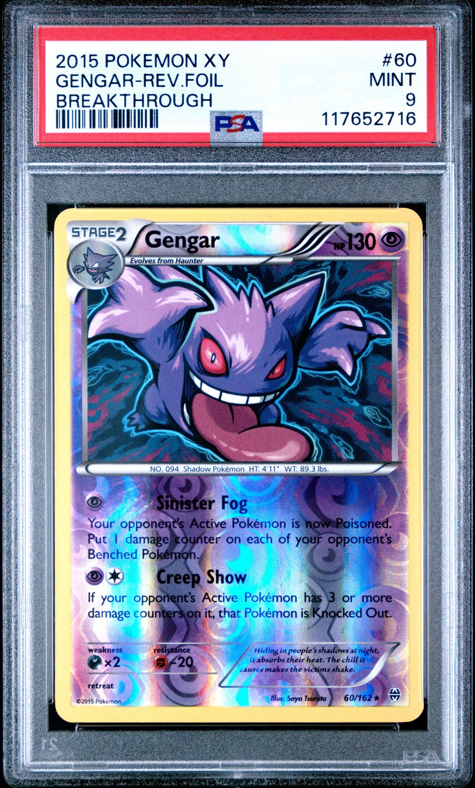 2015 POKEMON XY BREAKTHROUGH GENGAR #60 REVERSE PSA 9 MINT