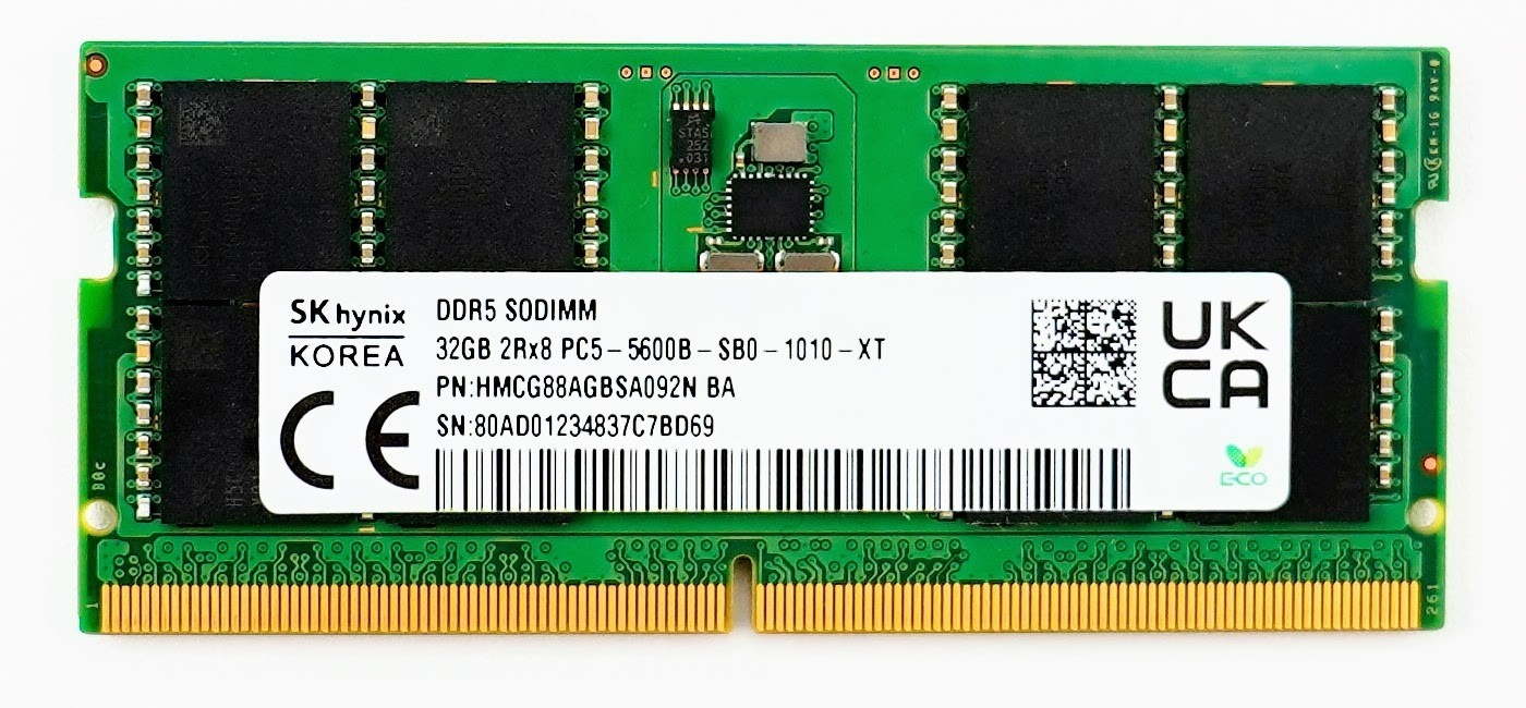 SK Hynix 32GB DDR5 SODIMM 5600 Mhz 2Rx8 Laptop RAM Memory