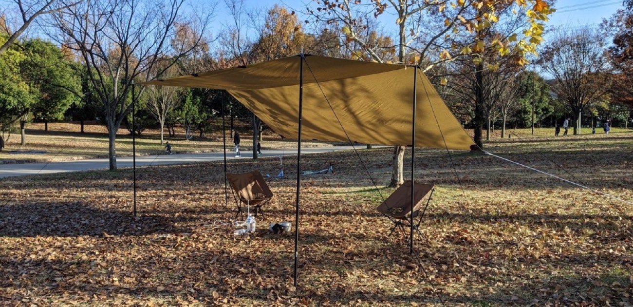 タトンカのタープの真下で焚き火を試してみた