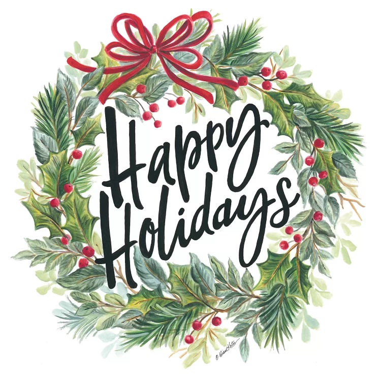Happy Holidays Wreath Canvas Wall Art by Diane Kater | iCanvas