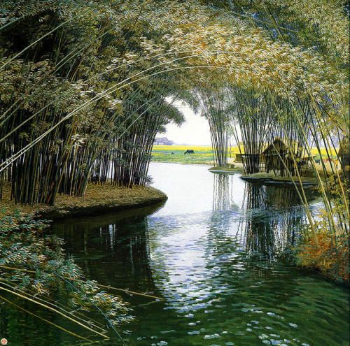 阿以田治修油彩画田園風景