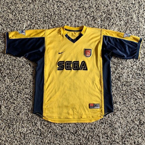 Nike Team Vintage Arsenal Yellow SEGA Logo Soccer Jersey Size XL