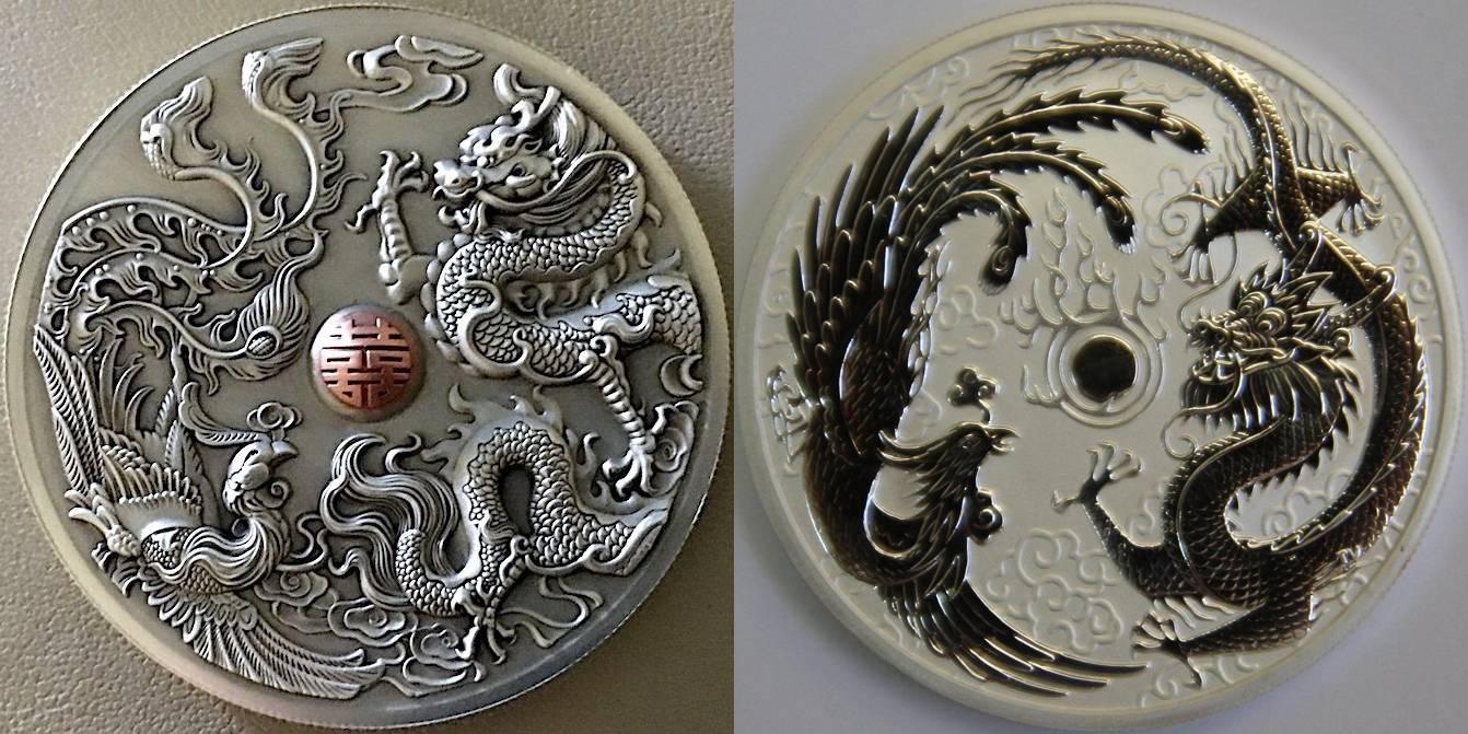 Example of Australia's Perth Mint (2017, right) poorly imitating