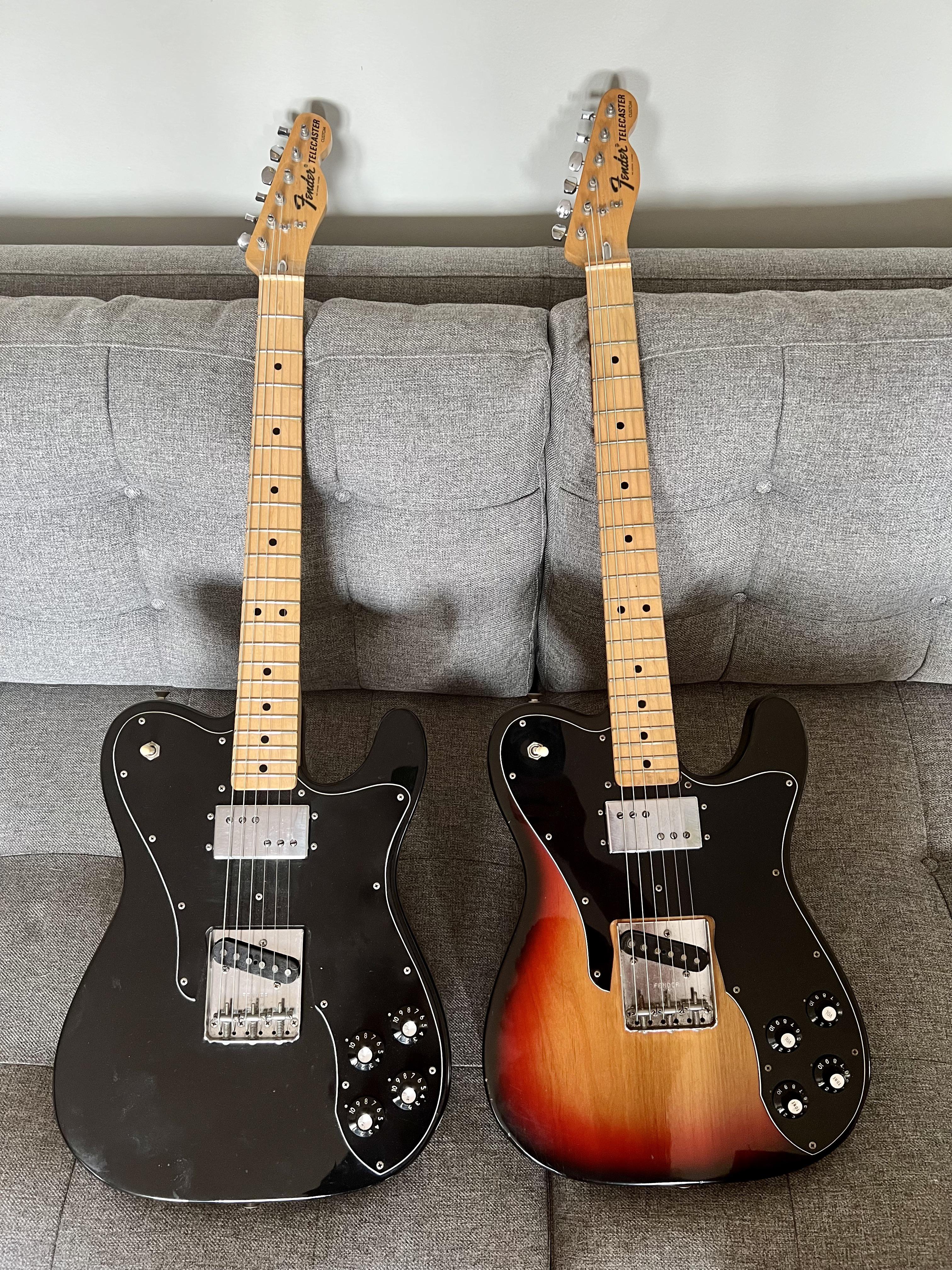 やあ、テレキャスター土曜日！黒は'75年、サンバーストは'72年。 : r