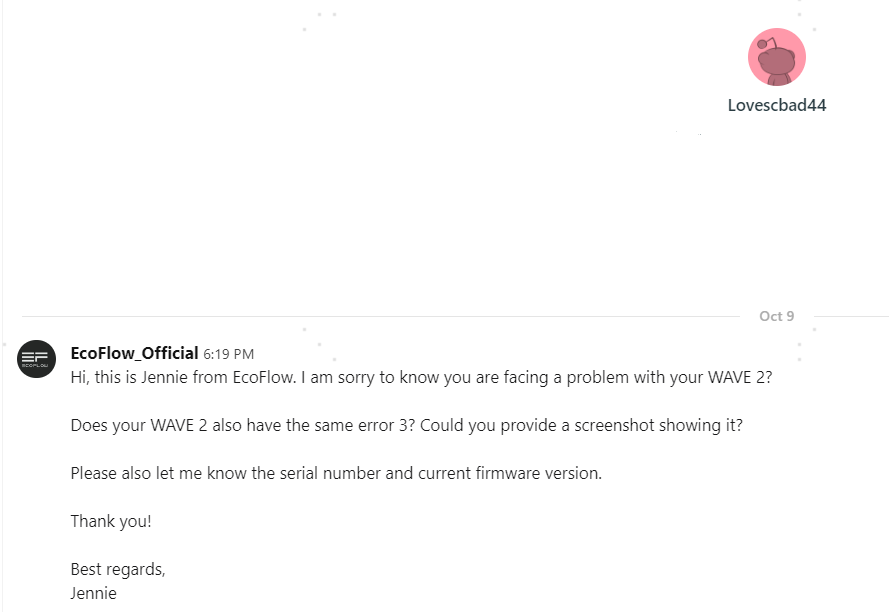 EcoFlow Wave 2 エラーコード 3 (ピンクのアンビエントライト) : r
