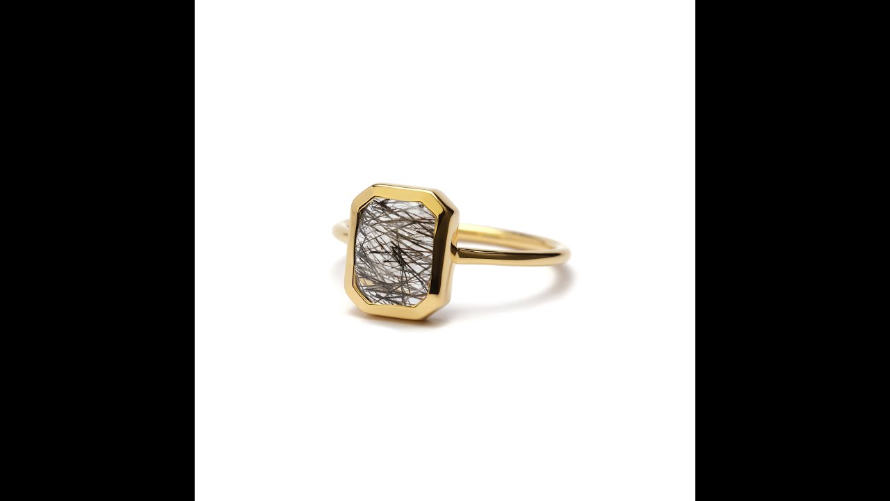 S925 SINGLE STONE THIN RING -BLACK RUTILE QUARTZ- 02 | TOME