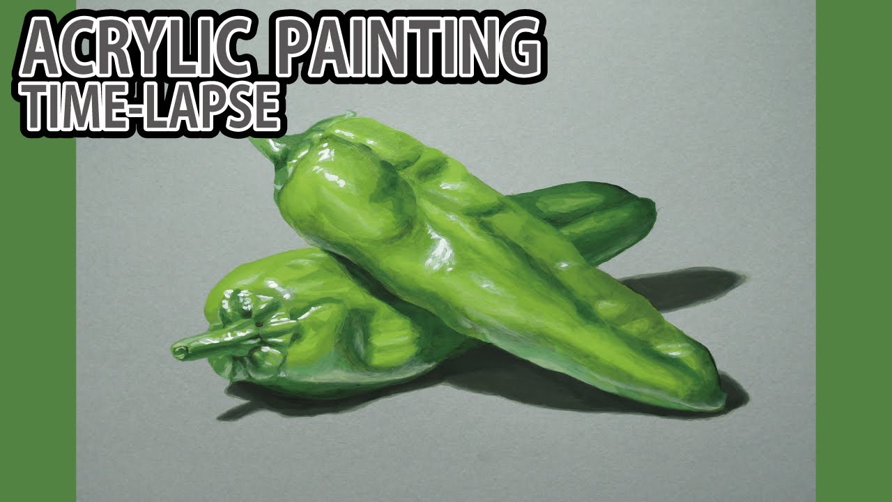 アクリル画タイムラプス] 2時間20分で描くリアルなピーマンの