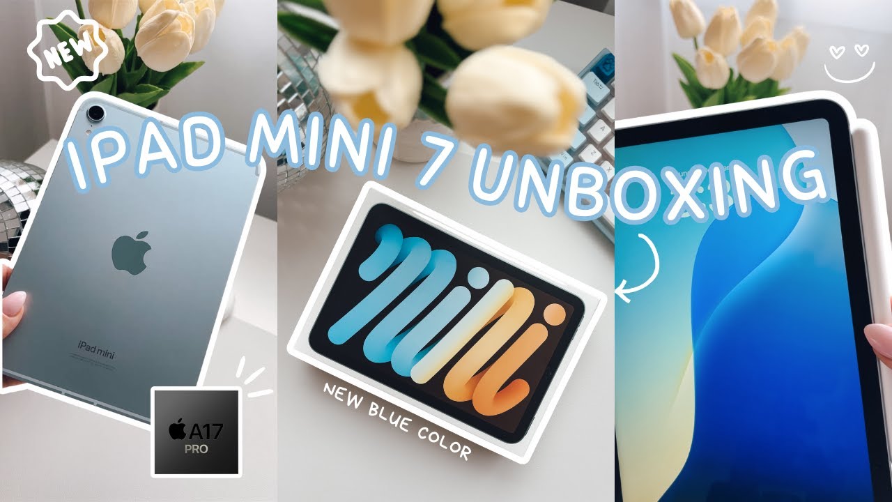iPad Mini 7 (blue) Calming Unboxing | Apple pencil + Smart Folio