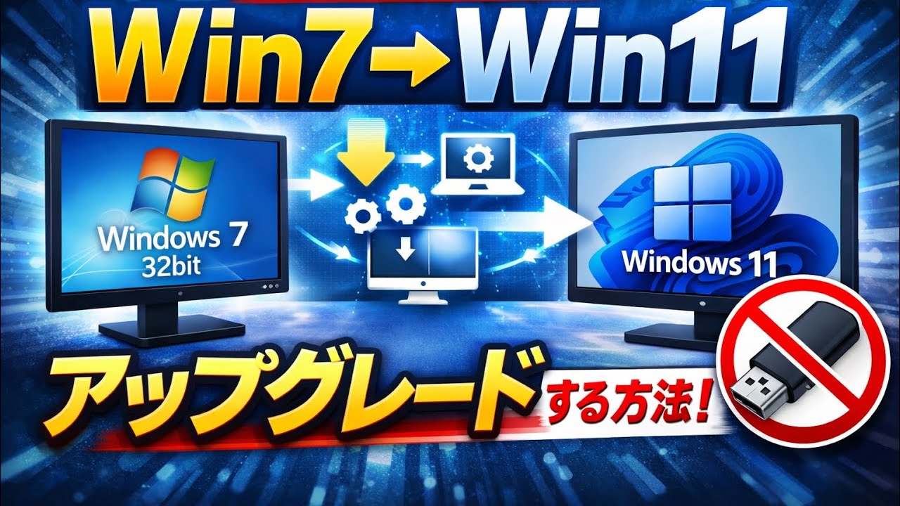 Windows7からWindows11にUSBメモリーなしでアップグレードする方法
